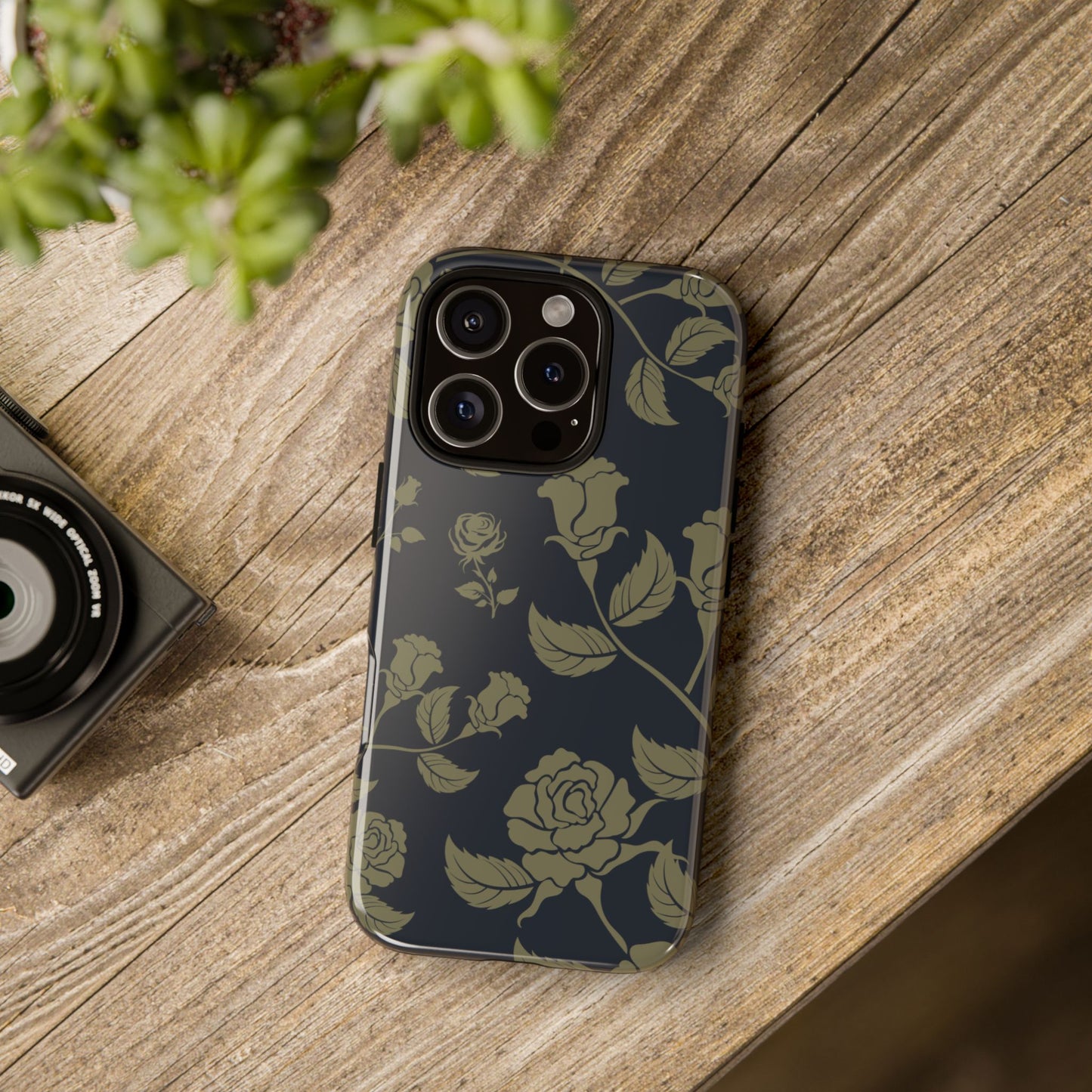 Phone Case - ’Blue & Olive Rose Pattern’ Phone Case