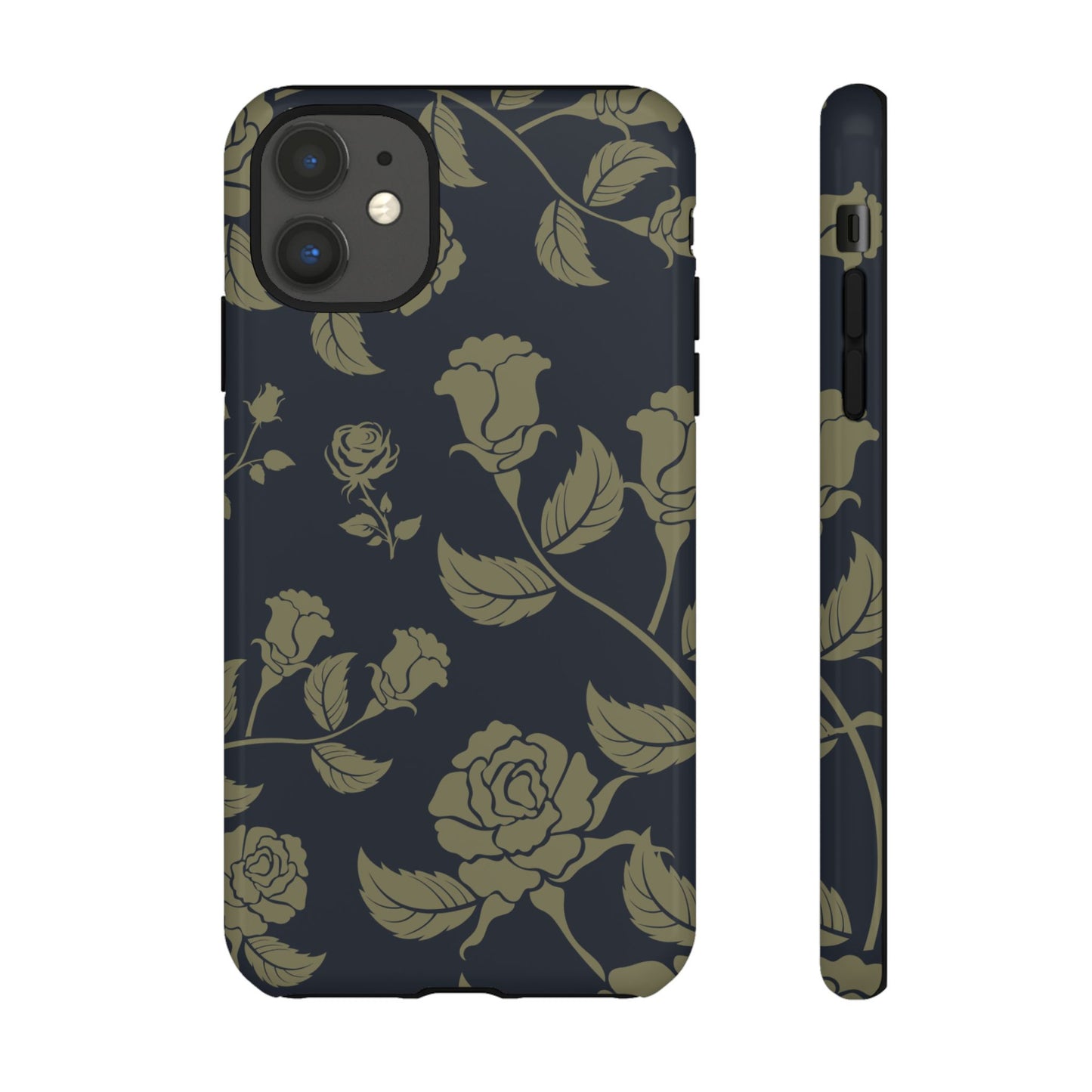 iPhone 11 / Glossy Phone Case - ’Blue & Olive Rose Pattern’ Phone Case