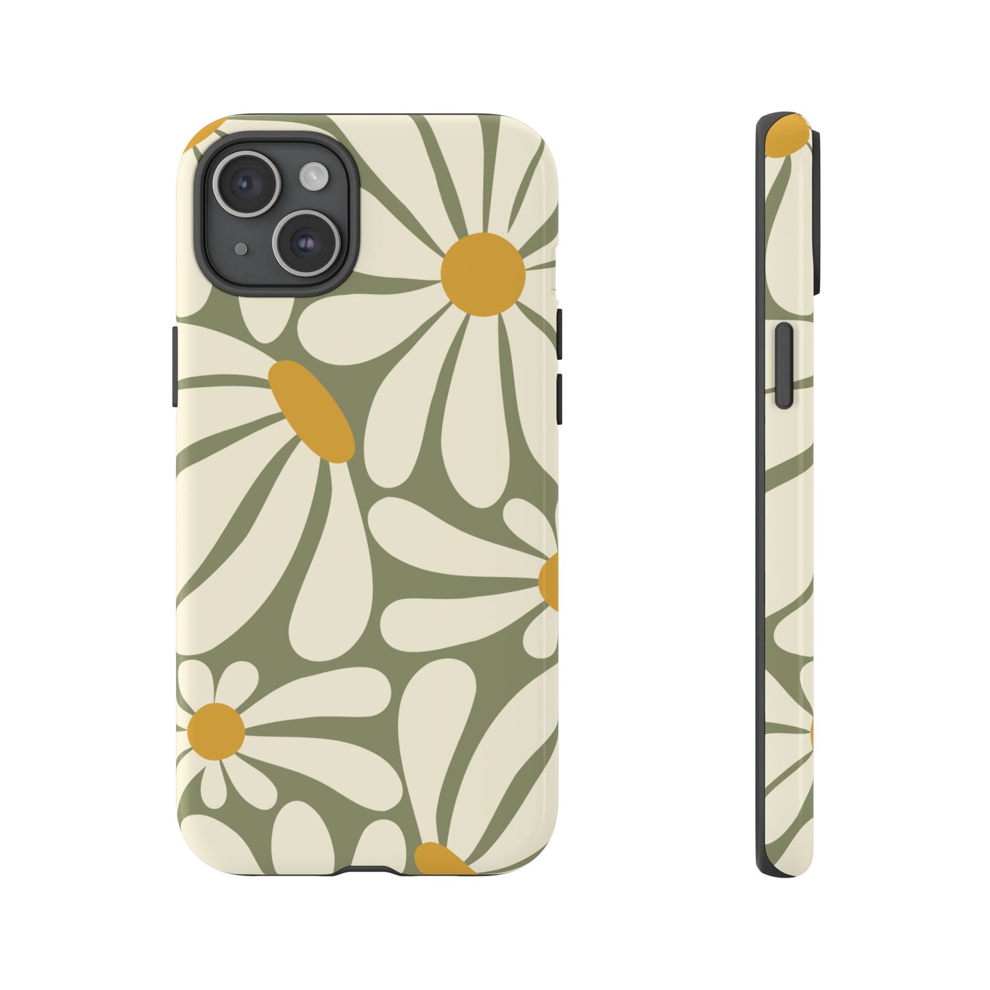 iPhone 15 Plus / Glossy Phone Case - ’Retro Green Daisy Pattern #1’ Phone Case