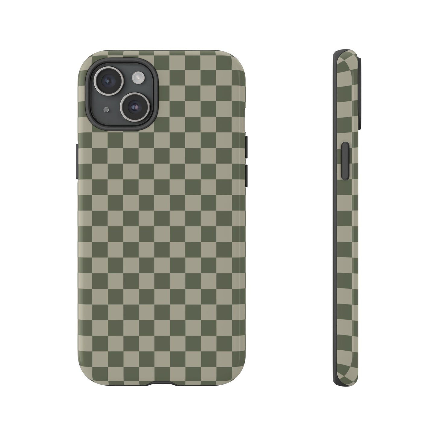 iPhone 15 Plus / Glossy Phone Case - ’Bold Olive Green Checkered Pattern’ Phone Case