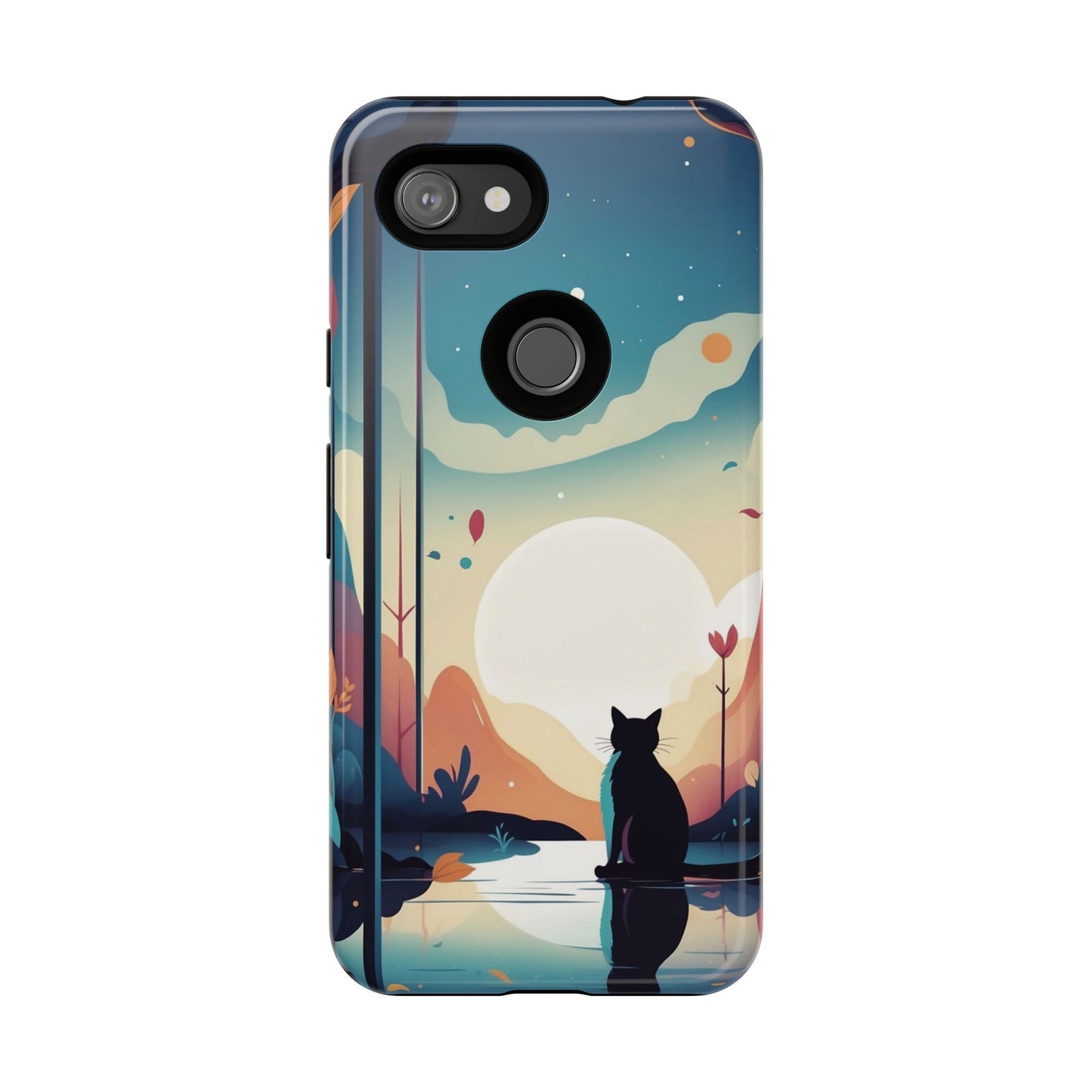 Stylised Cat & Moon Design Phone Case