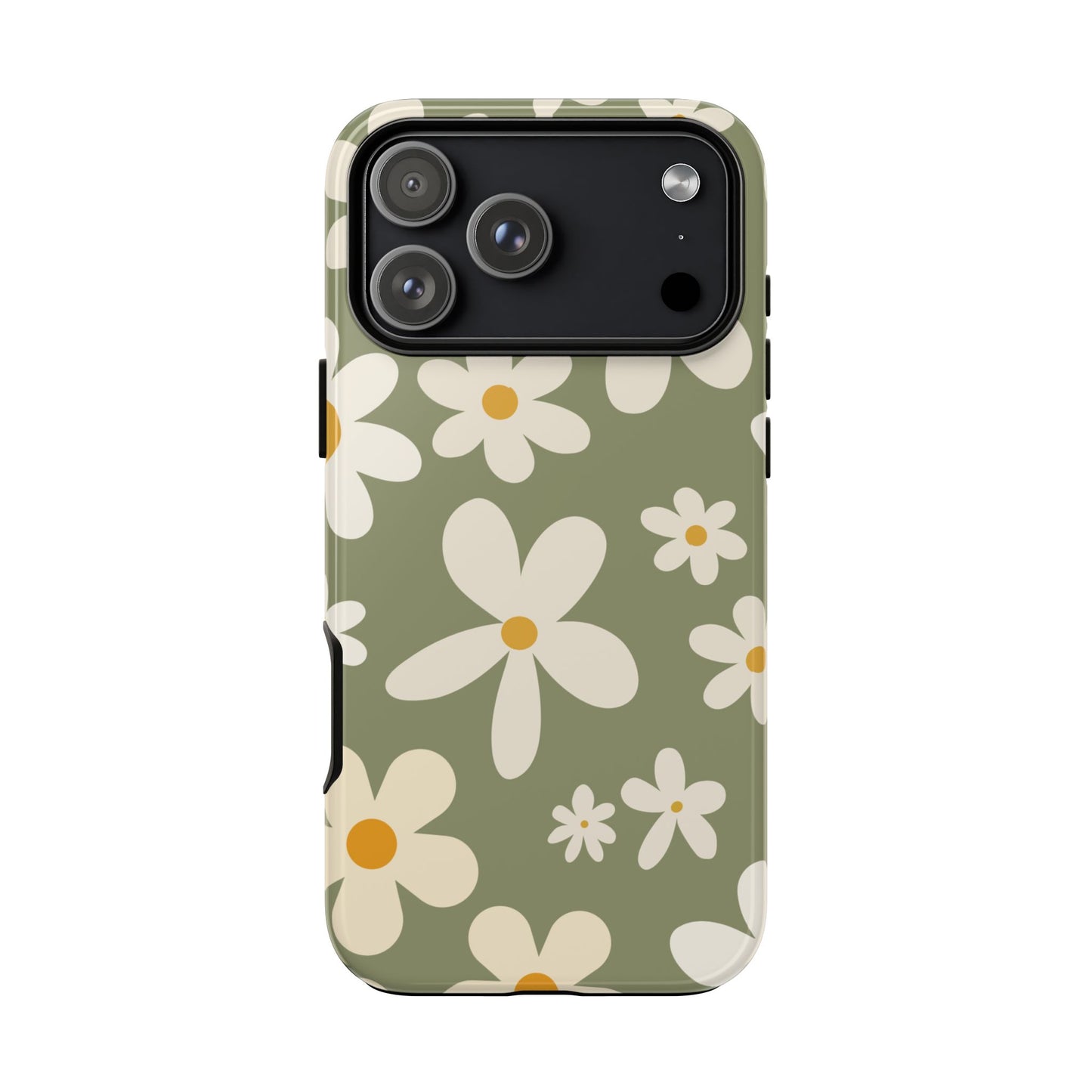 iPhone 17 Pro Max / Glossy Phone Case - ’Green Daisy Pattern’ Phone Case