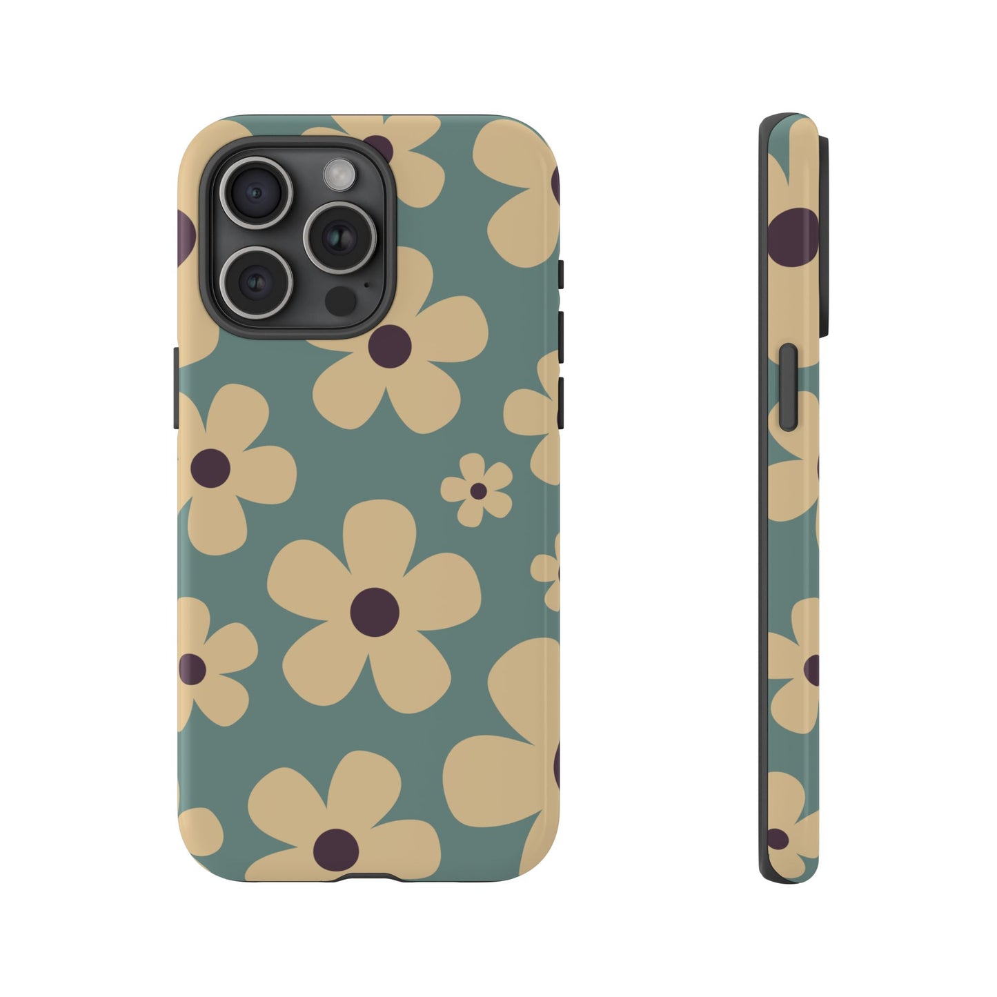 iPhone 15 Pro Max / Glossy Phone Case - Cute Blue & Cream Daisy Pattern Phone Case