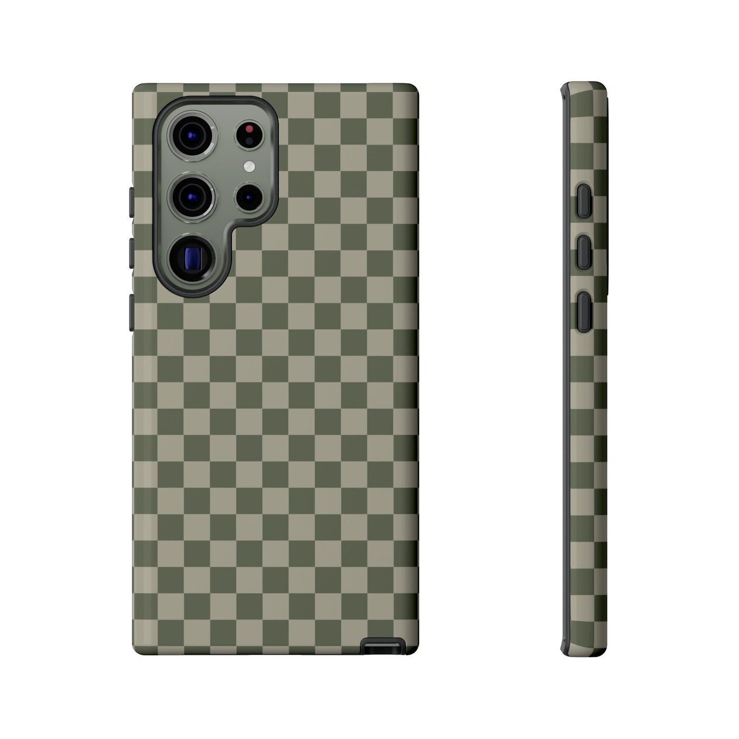 Samsung Galaxy S23 Ultra / Glossy Phone Case - ’Bold Olive Green Checkered Pattern’ Phone Case