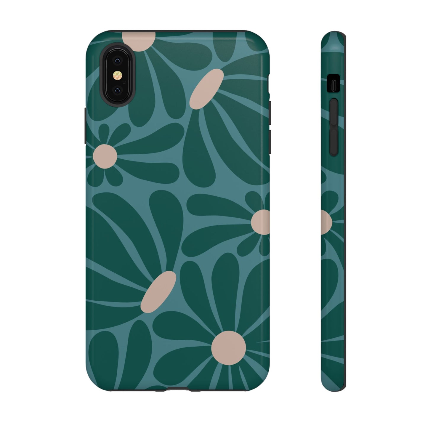 iPhone XS MAX / Glossy Phone Case - ’Retro Turquoise Daisy Pattern’ Phone Case