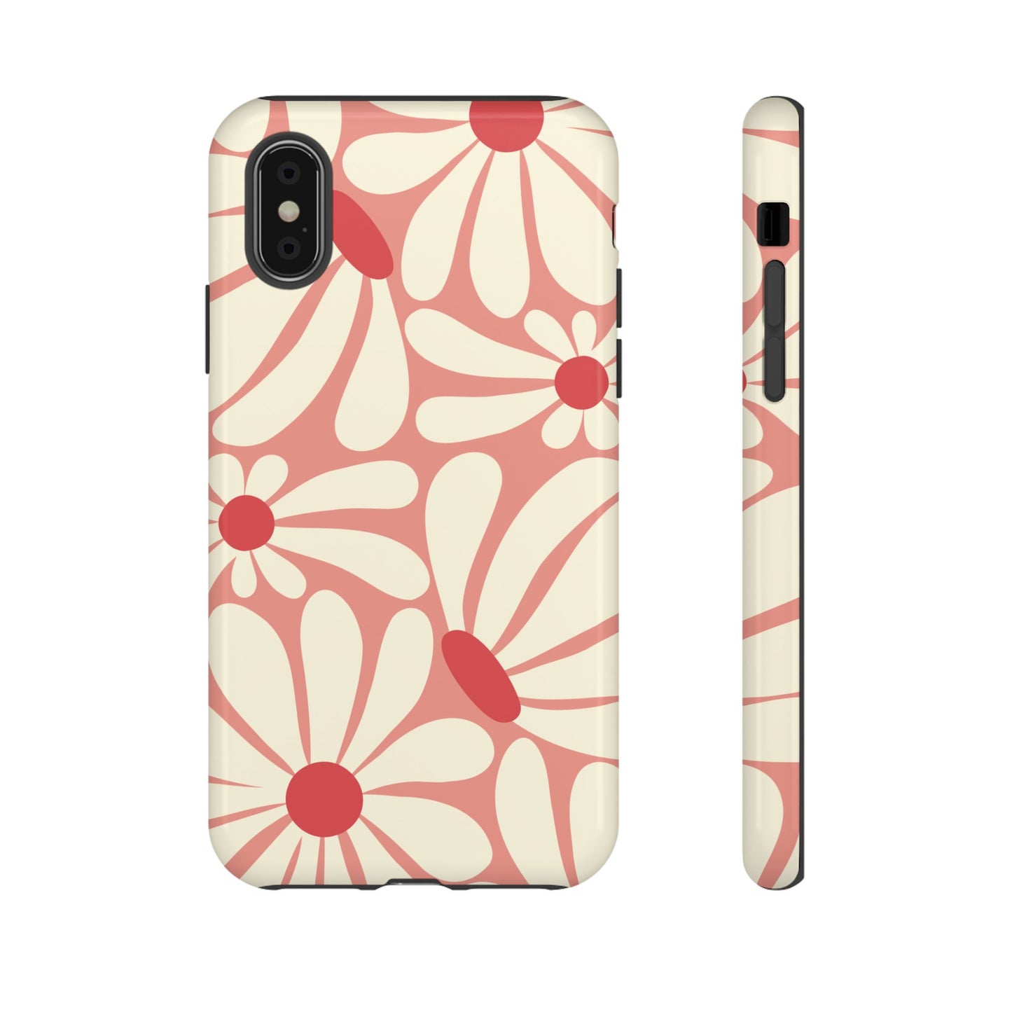 iPhone X / Glossy Phone Case - ’Retro Pink Daisy Pattern’ Phone Case