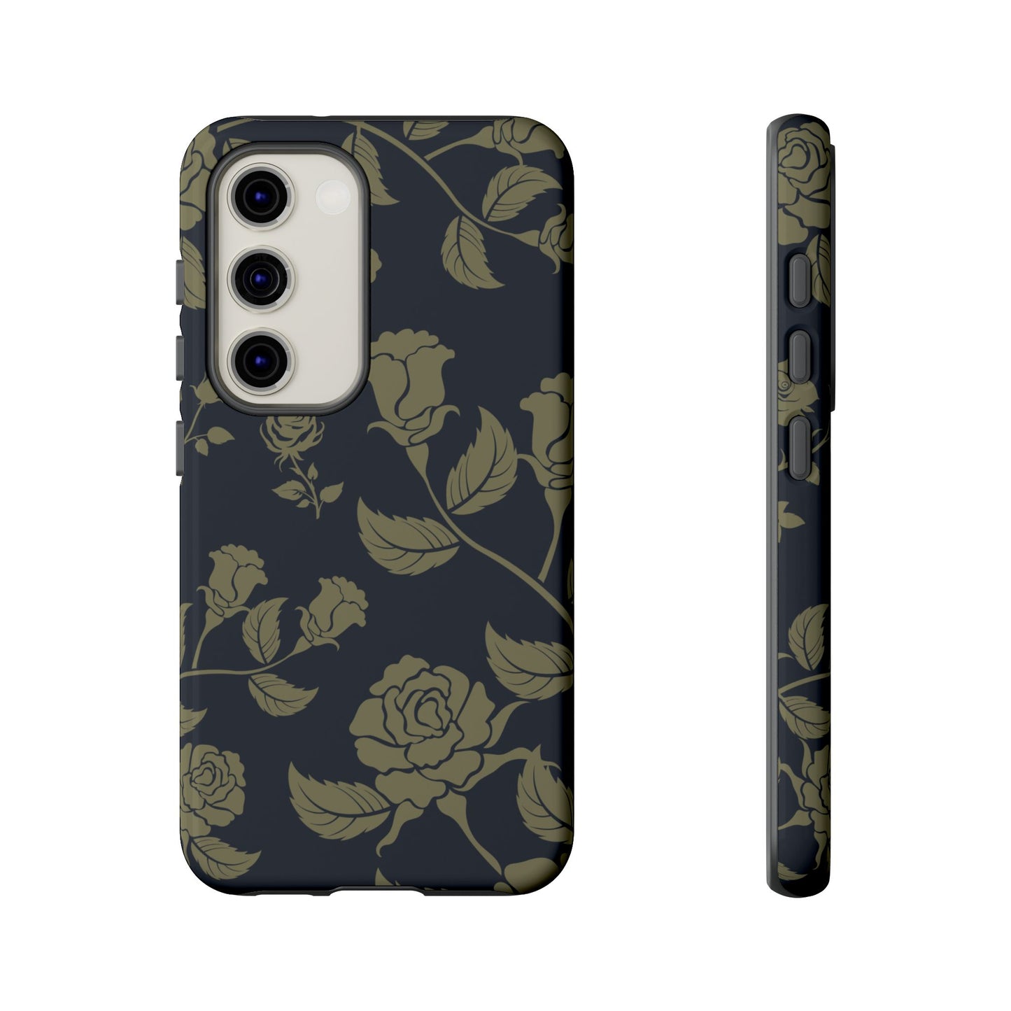 Samsung Galaxy S23 / Glossy Phone Case - ’Blue & Olive Rose Pattern’ Phone Case