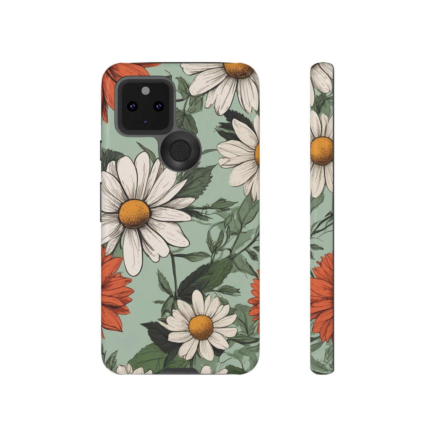 Boho Chic Daisies Floral Pattern "White & Orange" Phone Case