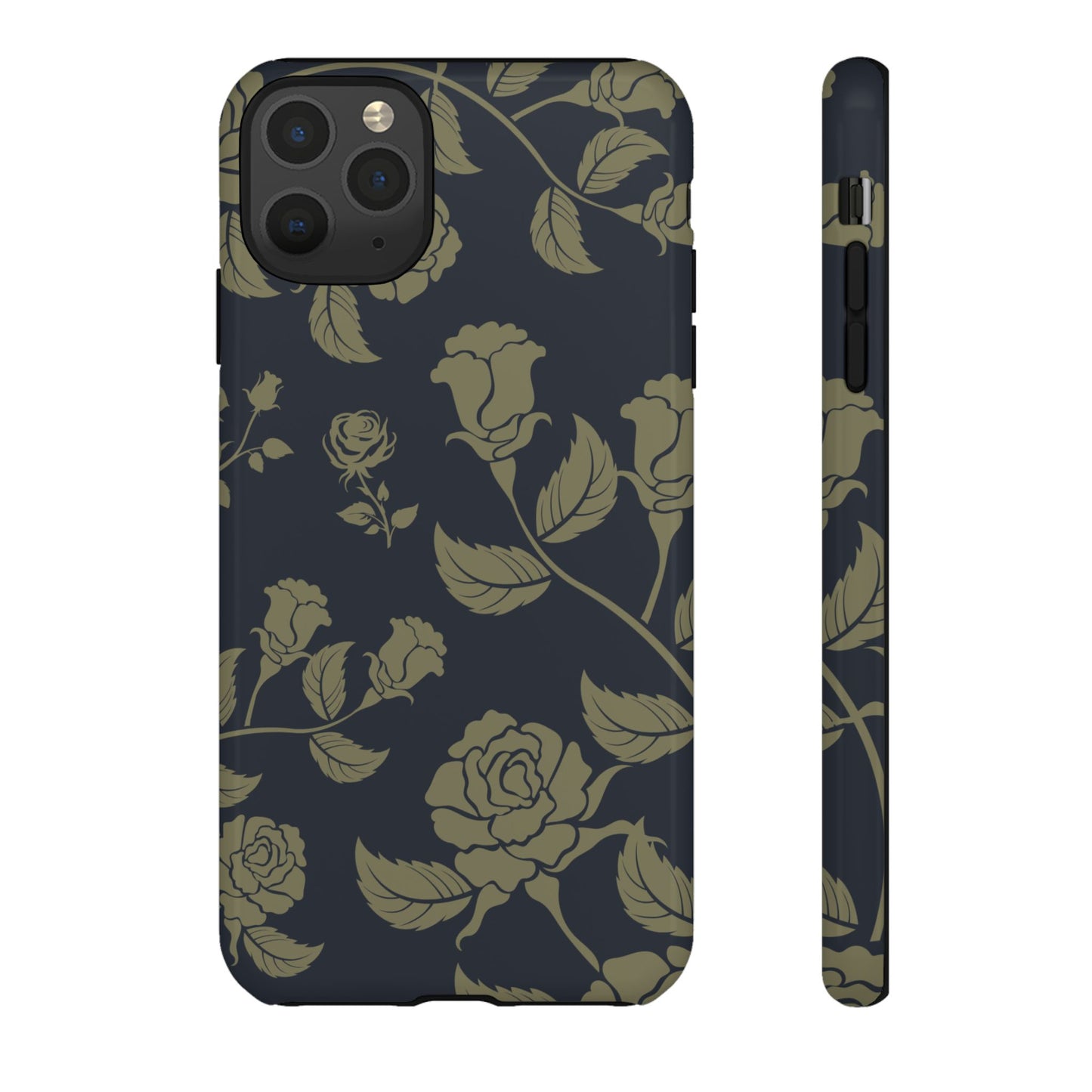 iPhone 11 Pro Max / Glossy Phone Case - ’Blue & Olive Rose Pattern’ Phone Case