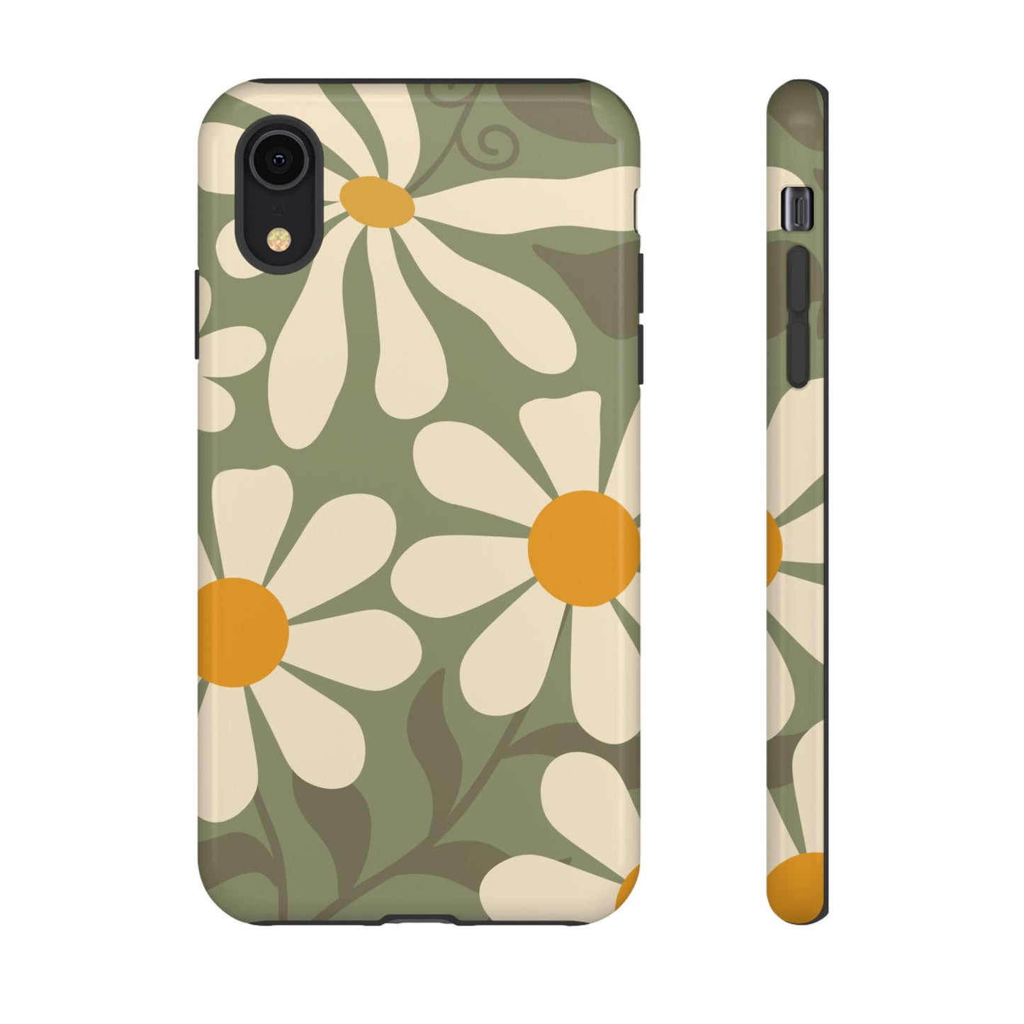 iPhone XR / Glossy Phone Case - ’Retro Green Daisy Pattern #2’ Phone Case