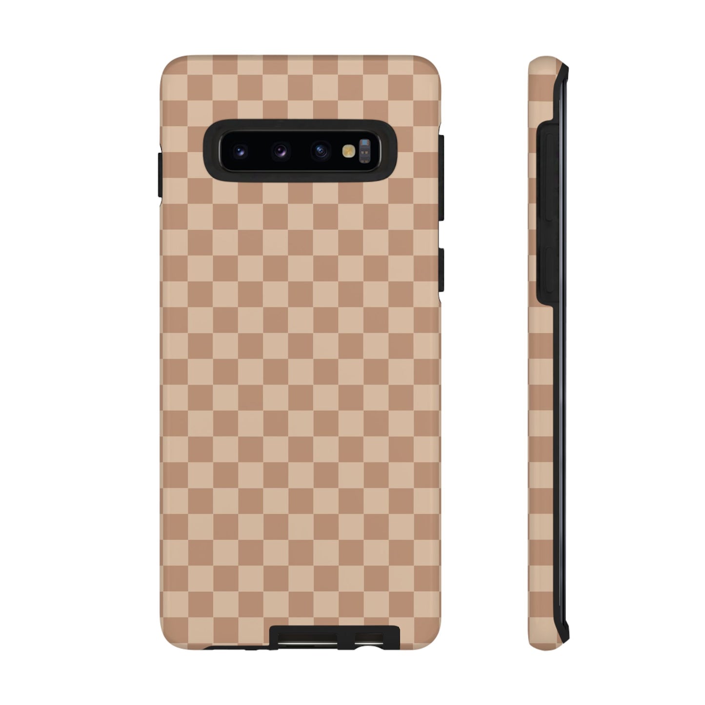 Samsung Galaxy S10 / Glossy Phone Case - ’Bold Tan Checkered Pattern’ Phone Case