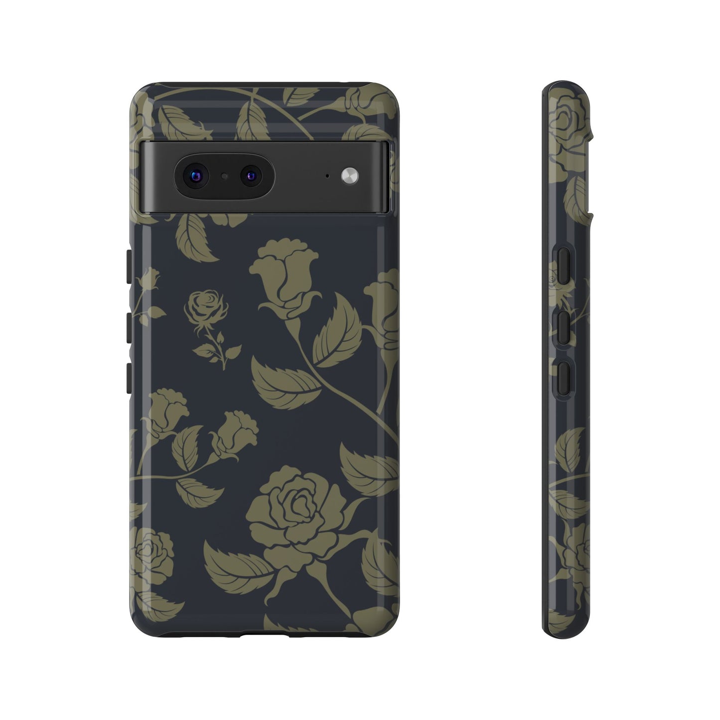 Google Pixel 7 / Glossy Phone Case - ’Blue & Olive Rose Pattern’ Phone Case