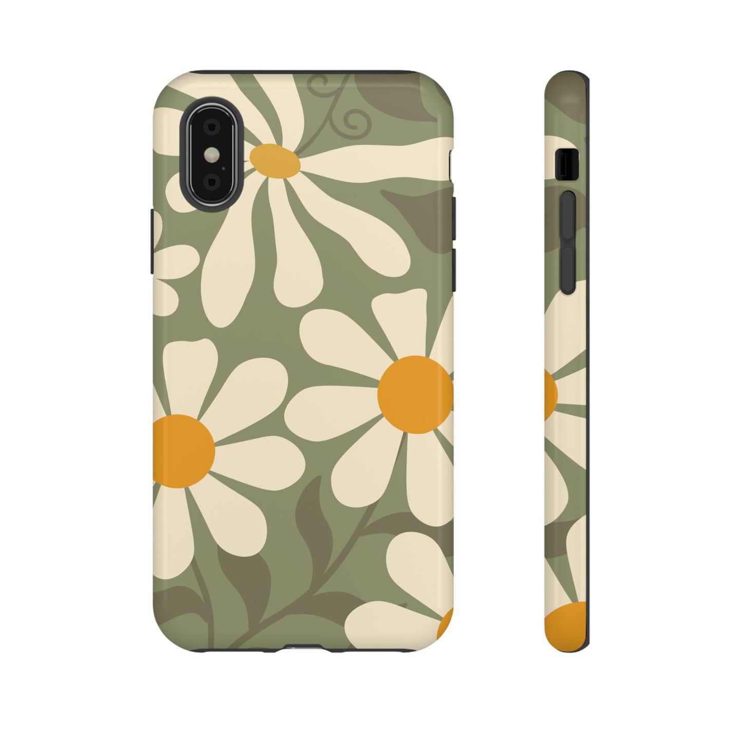 iPhone XS / Glossy Phone Case - ’Retro Green Daisy Pattern #2’ Phone Case