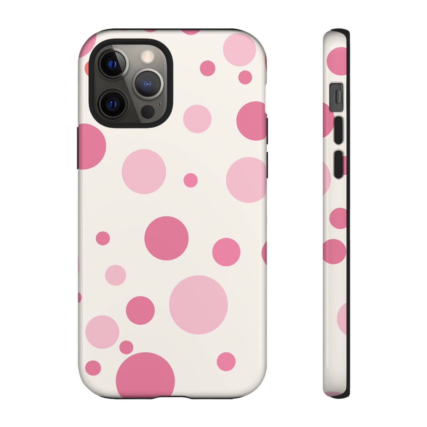 iPhone 12 Pro / Glossy Phone Case - ’Bold White with Pink Dot Pattern’ Phone Case