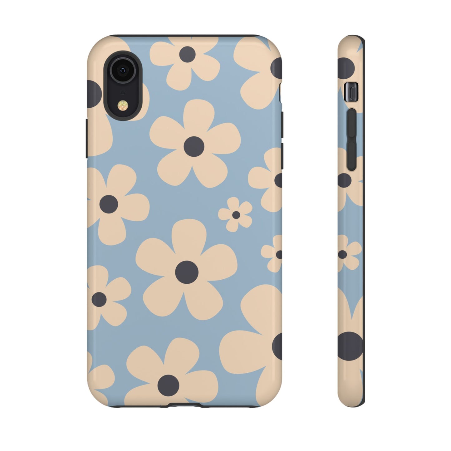 iPhone XR / Glossy Phone Case - Cute Light Blue & Cream Daisy Pattern Phone Case