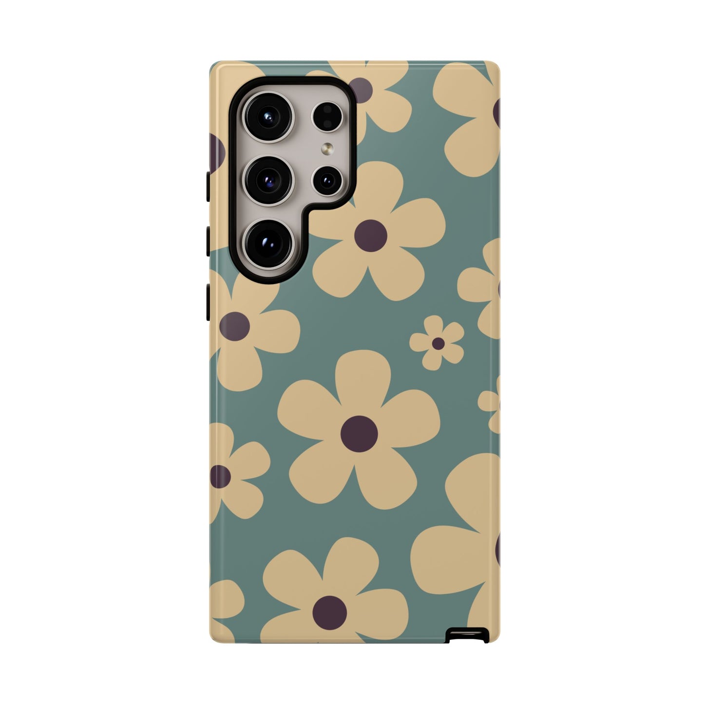 Samsung Galaxy S24 Ultra / Glossy Phone Case - Cute Blue & Cream Daisy Pattern Phone Case