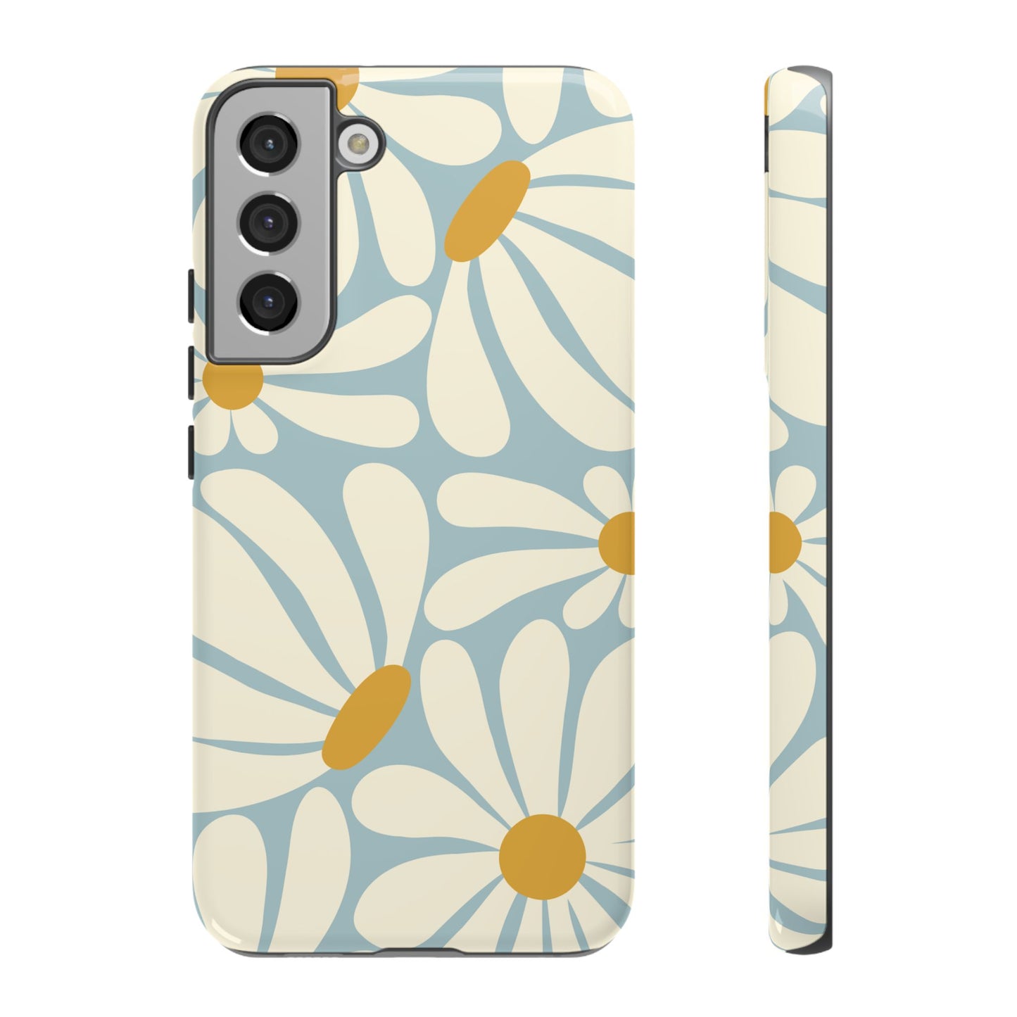 Samsung Galaxy S22 Plus / Glossy Phone Case - ’Retro Blue Daisy Pattern’ Phone Case
