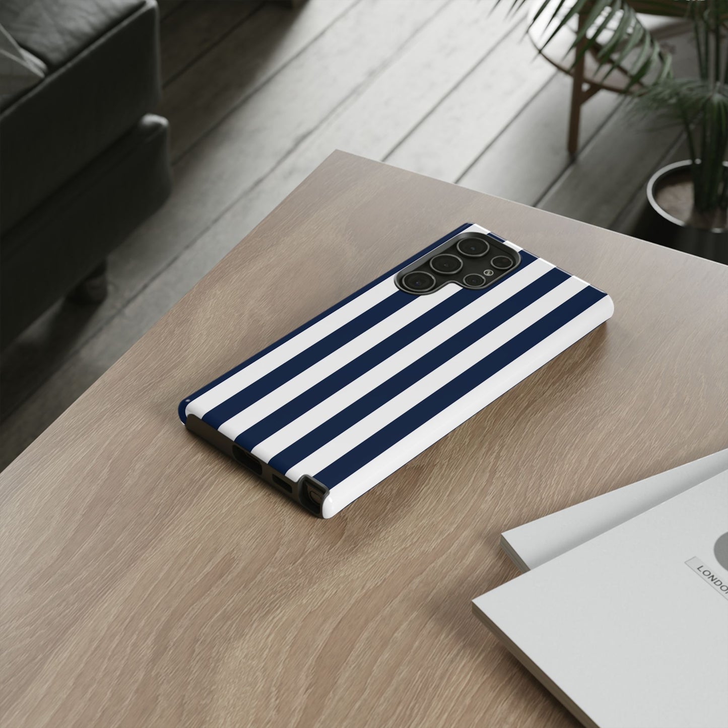 Phone Case - Simple Dark Blue & White Stripe Pattern Phone Case
