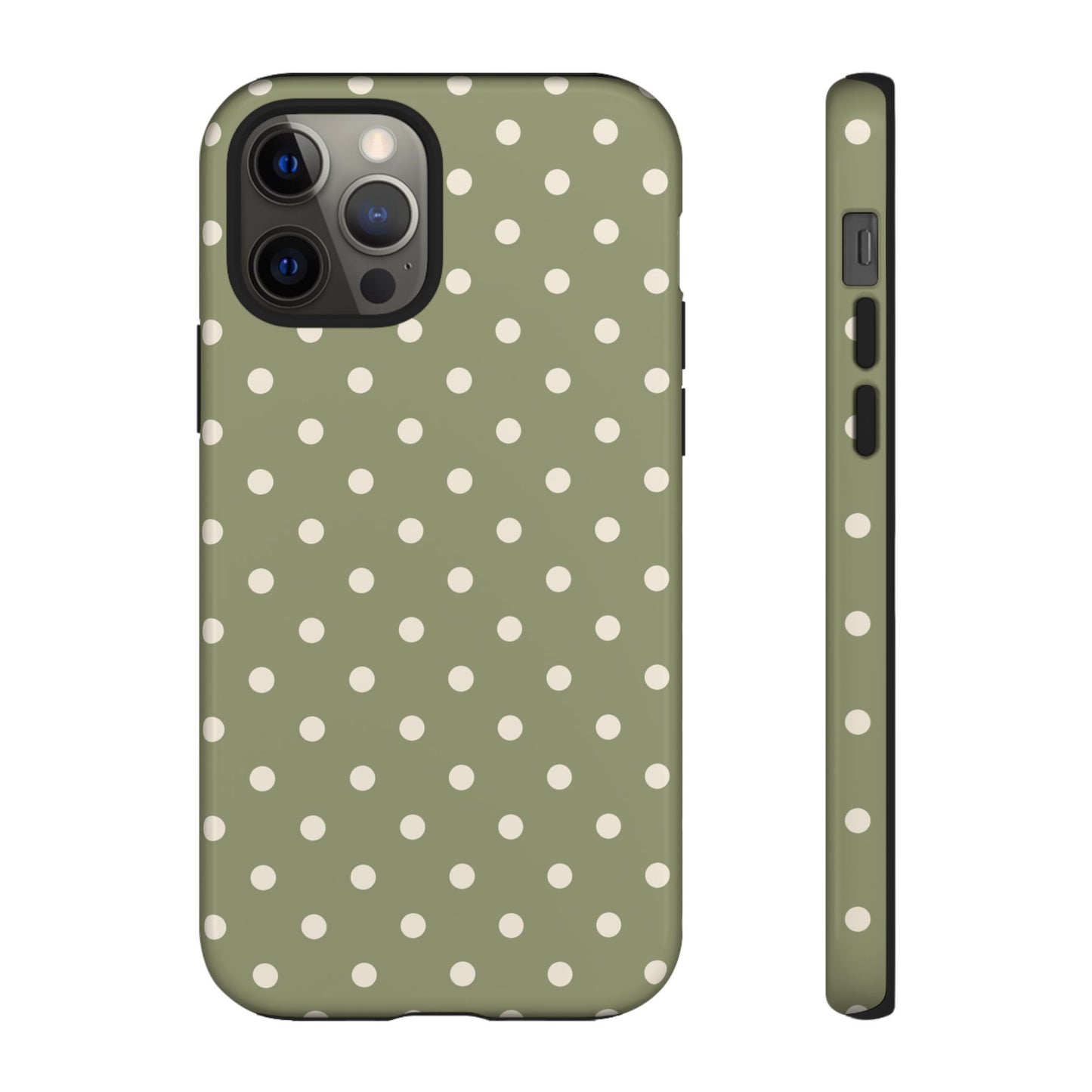 iPhone 12 Pro / Glossy Phone Case - ’Green & White Dot Pattern’ Phone Case