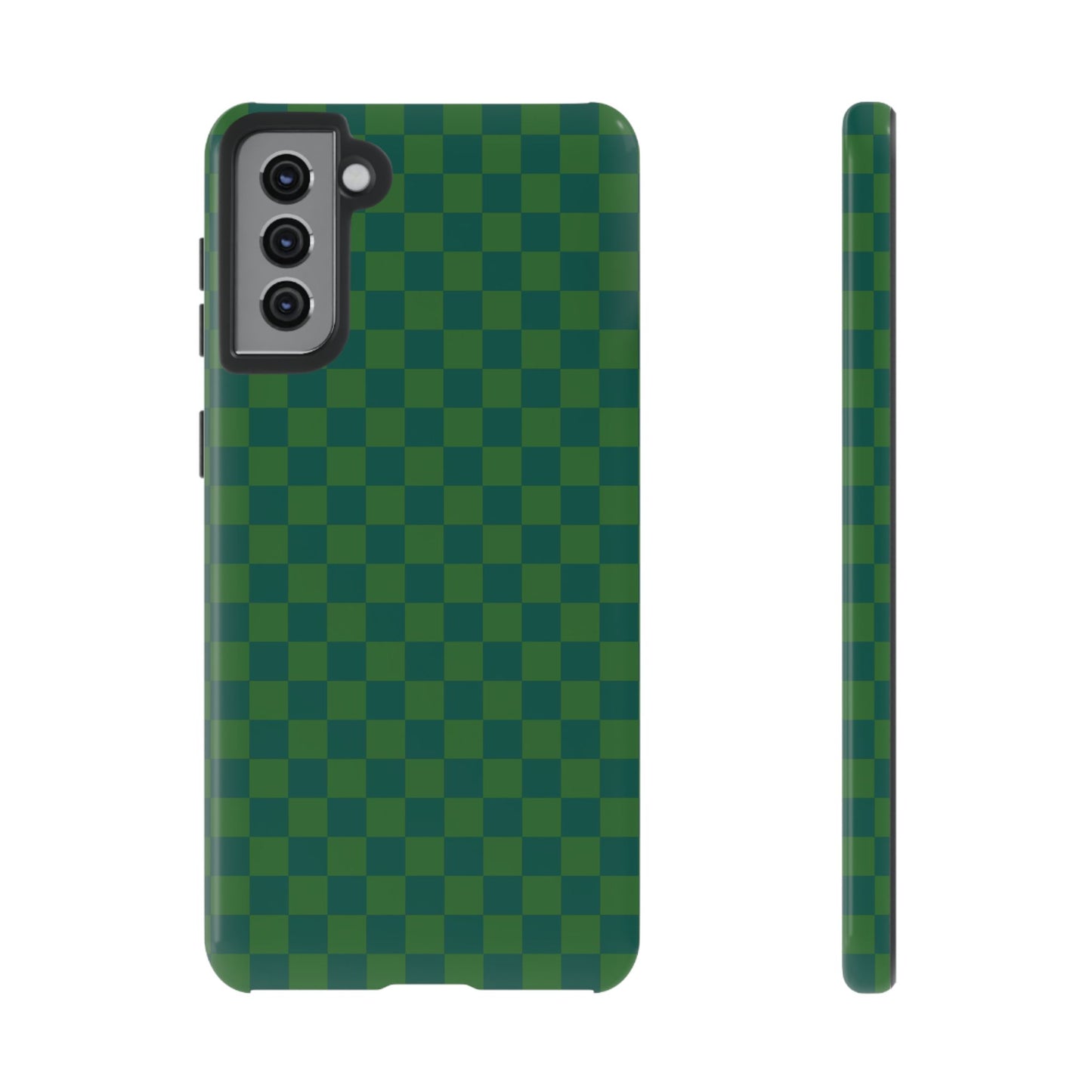 Samsung Galaxy S21 Plus / Glossy Phone Case - ’Bold Green Checkered Pattern’ Phone Case