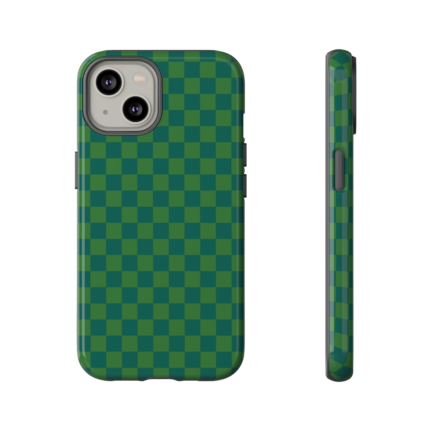 iPhone 14 / Glossy Phone Case - ’Bold Green Checkered Pattern’ Phone Case