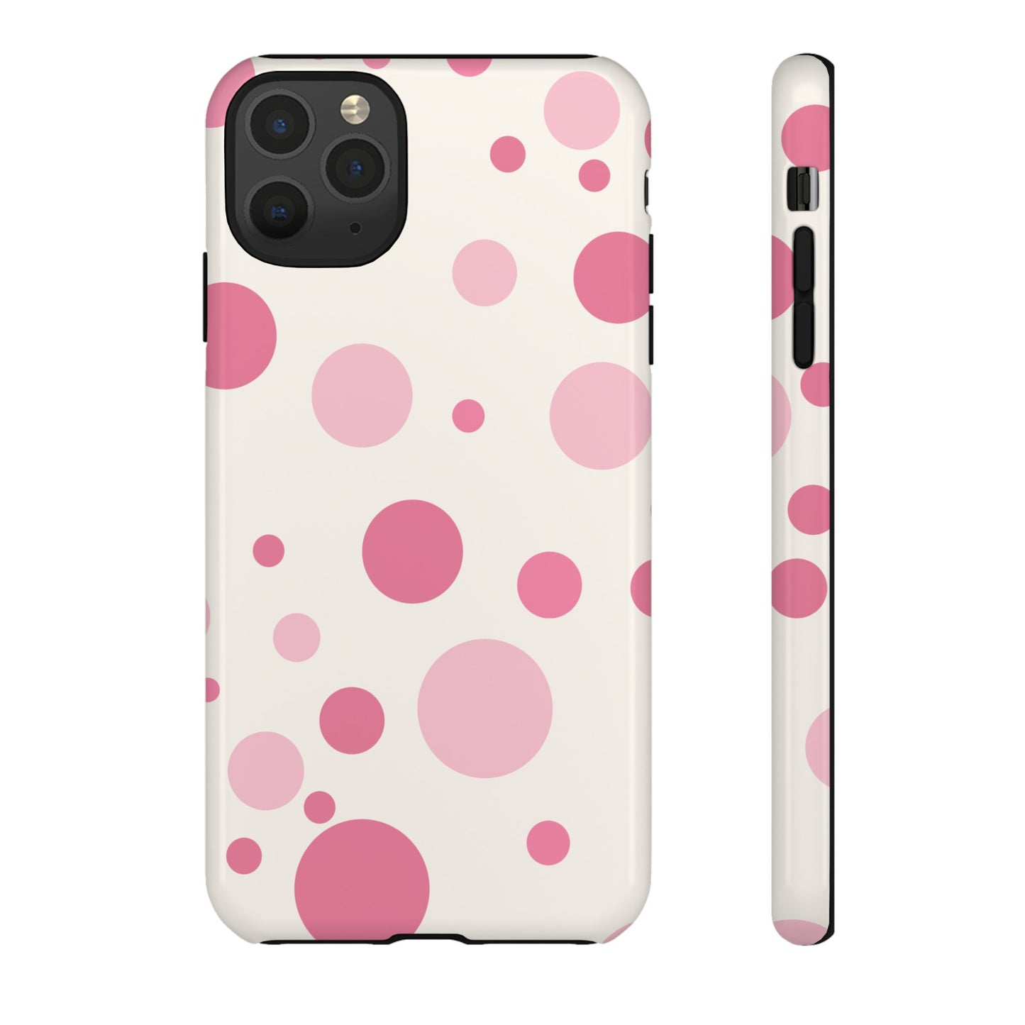iPhone 11 Pro Max / Glossy Phone Case - ’Bold White with Pink Dot Pattern’ Phone Case