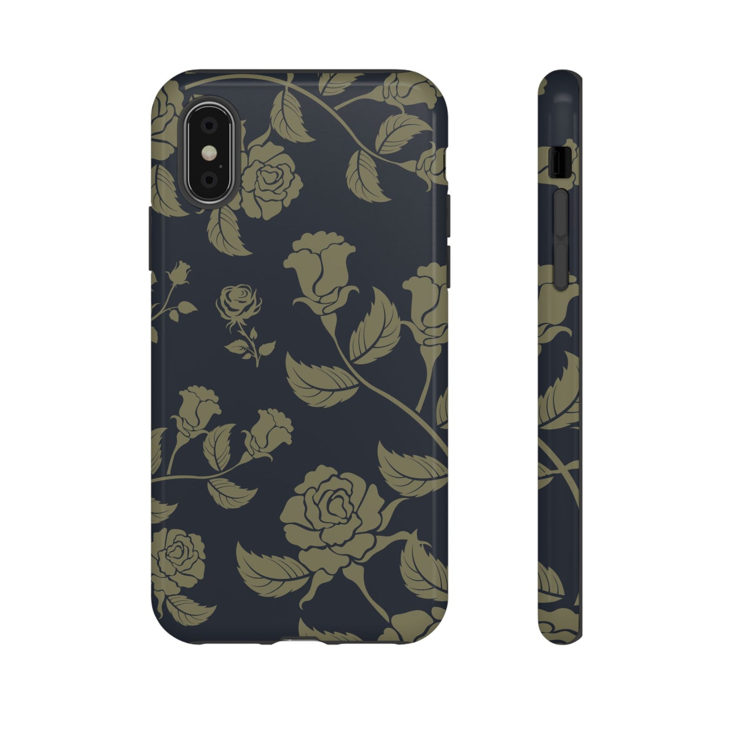 iPhone X / Glossy Phone Case - ’Blue & Olive Rose Pattern’ Phone Case