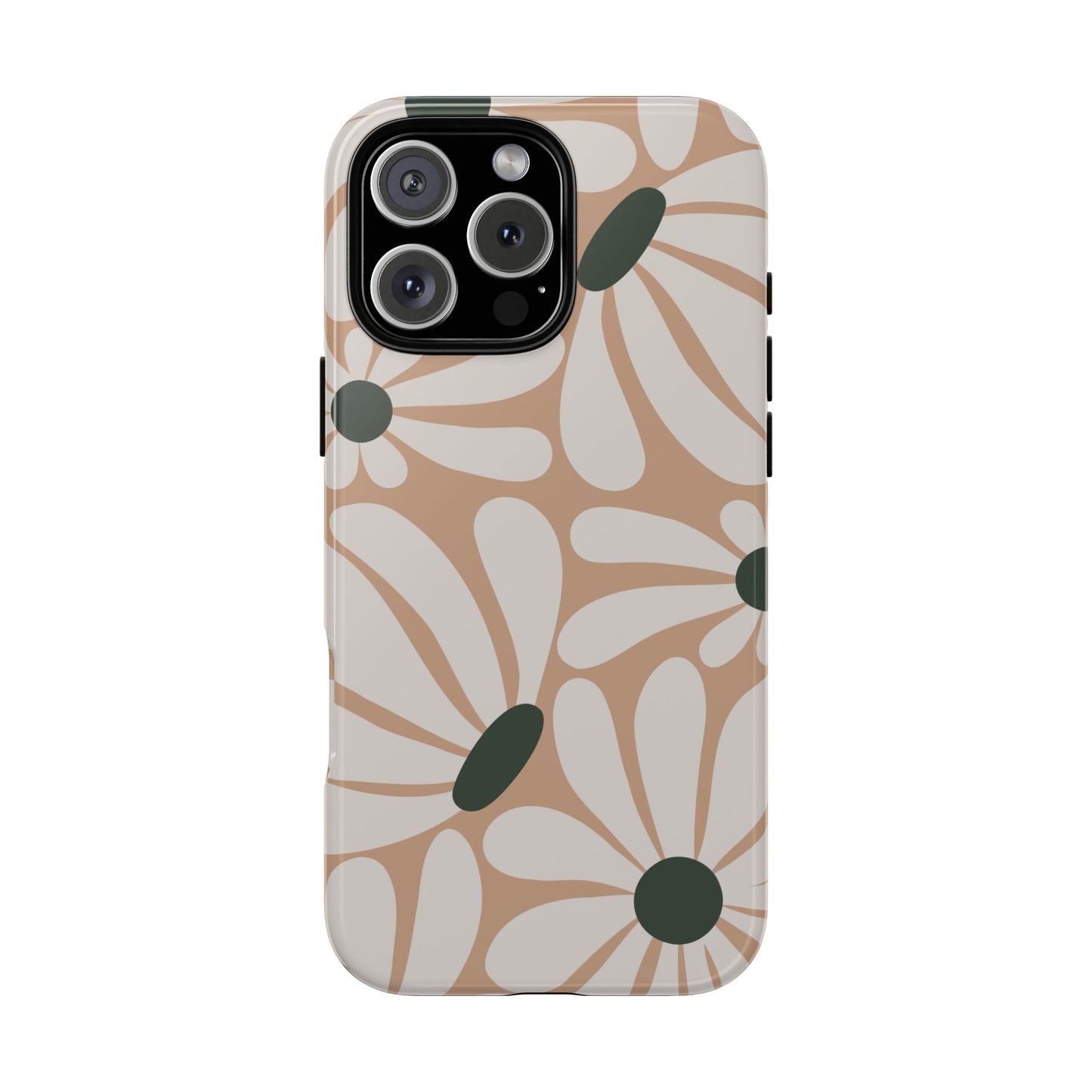 iPhone 16 Pro Max / Glossy Phone Case - ’Retro Beige & White Daisy Pattern’ Phone Case