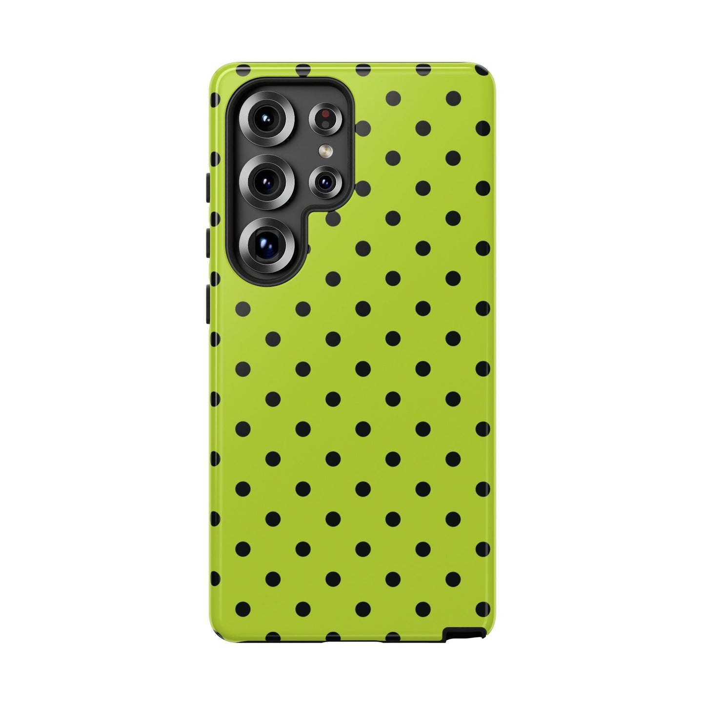 Samsung Galaxy S25 Ultra / Glossy Phone Case - Trendy Neon Lime Green & Black Dot Pattern Phone Case
