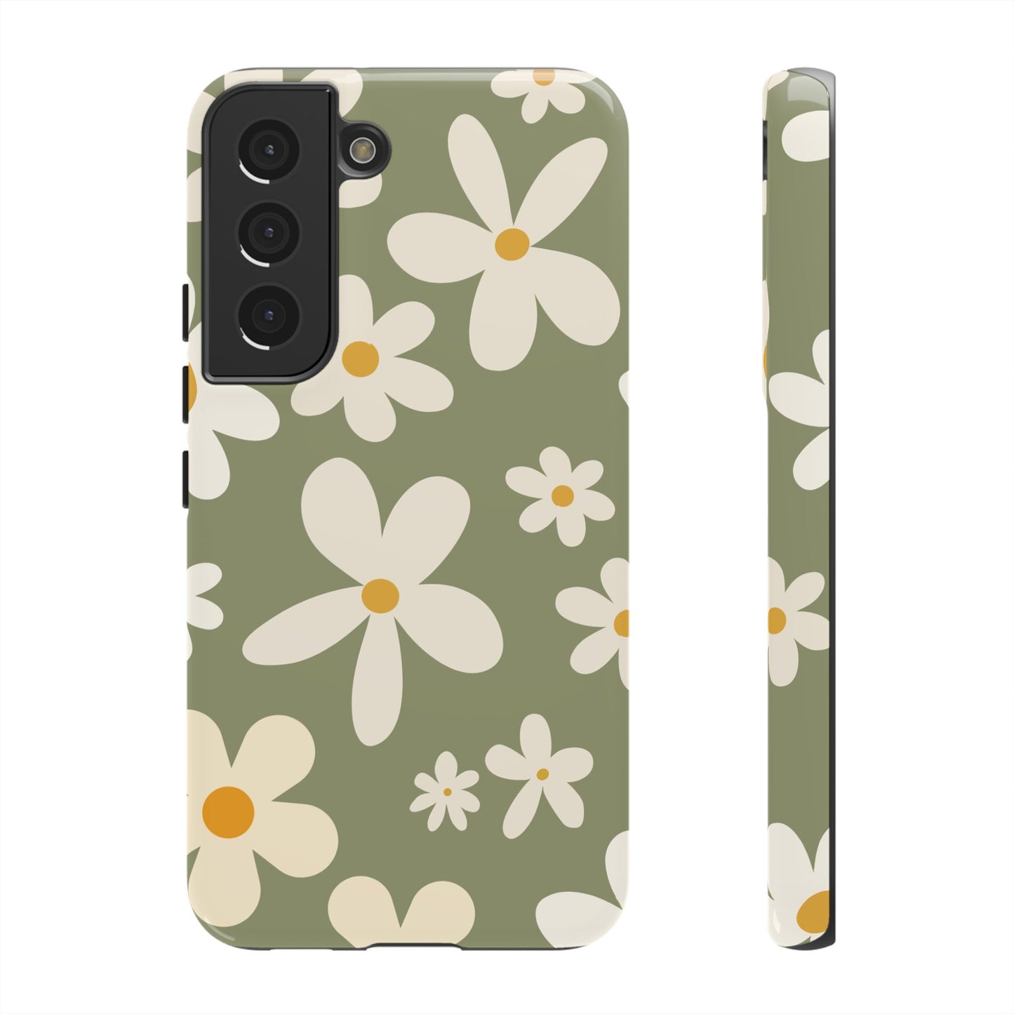 Samsung Galaxy S22 / Glossy Phone Case - ’Green Daisy Pattern’ Phone Case
