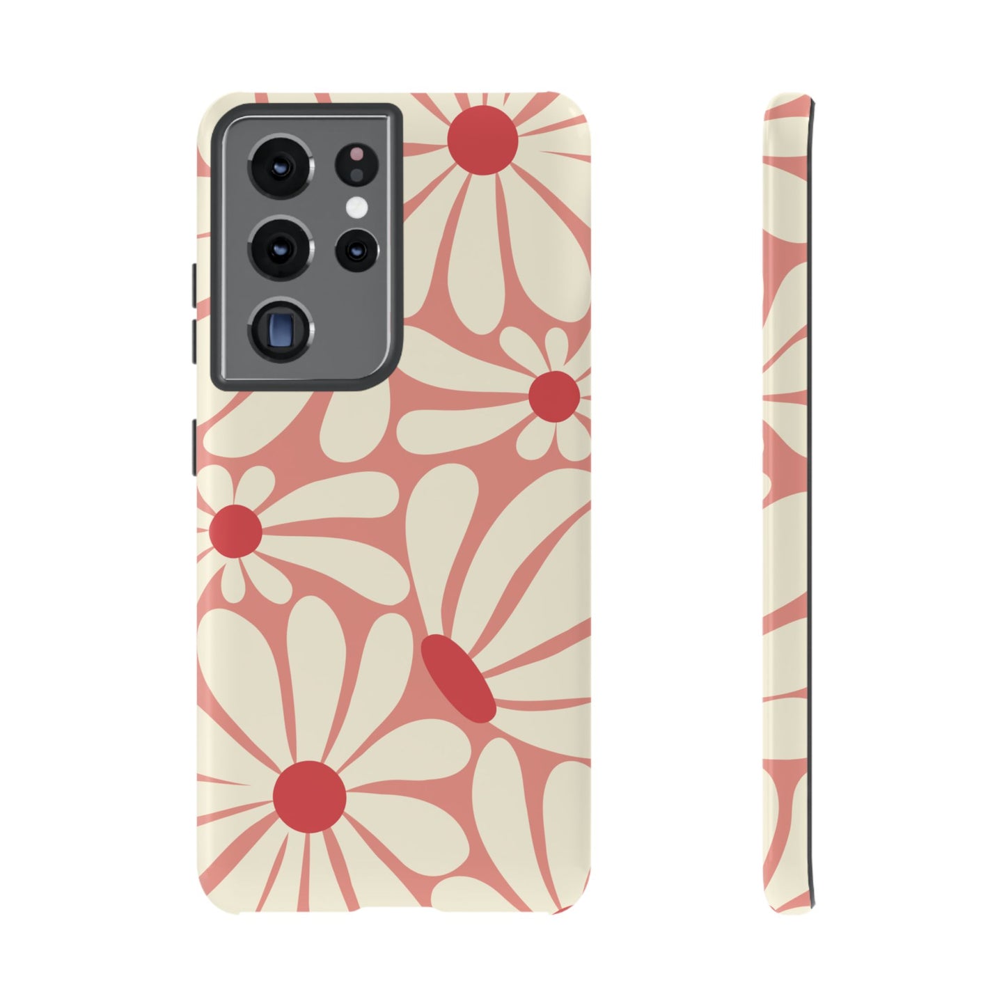 Samsung Galaxy S21 Ultra / Glossy Phone Case - ’Retro Pink Daisy Pattern’ Phone Case