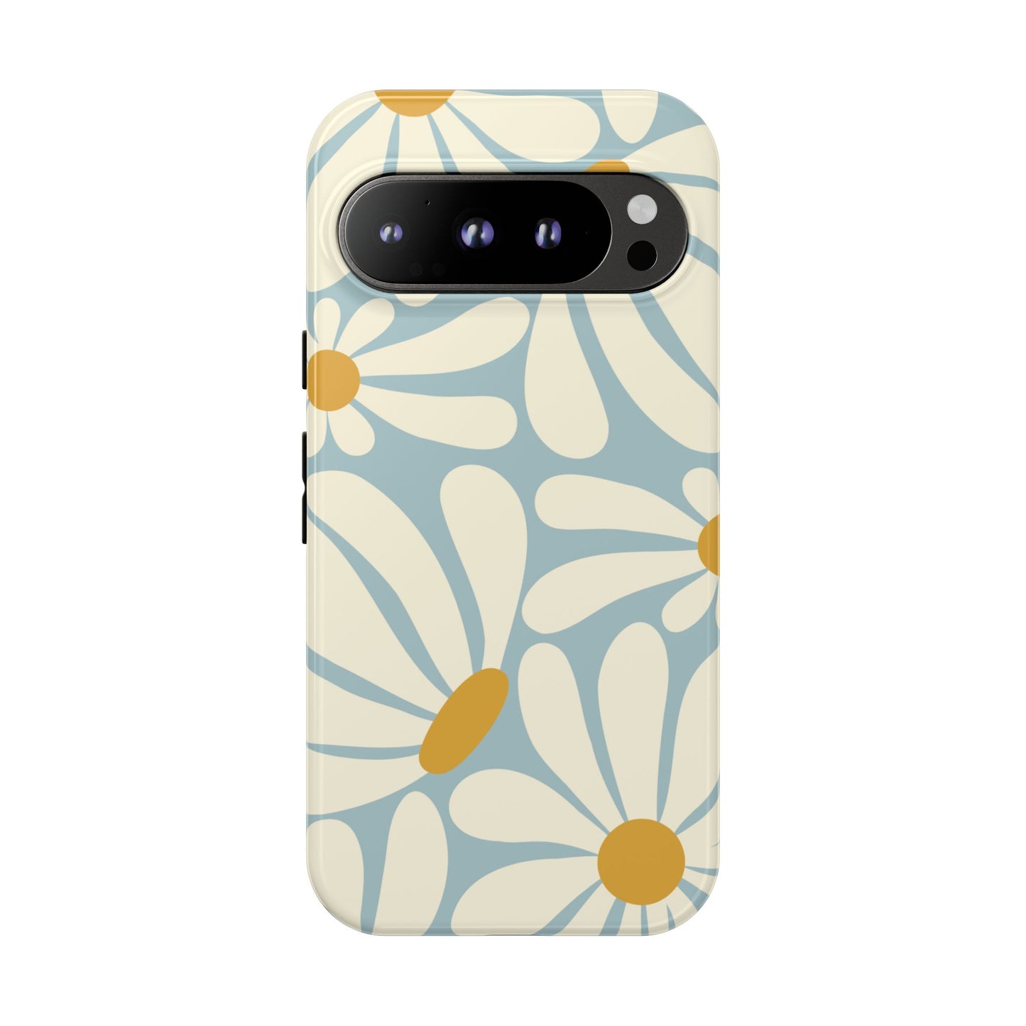 Google Pixel 9 Pro / Glossy Phone Case - ’Retro Blue Daisy Pattern’ Phone Case