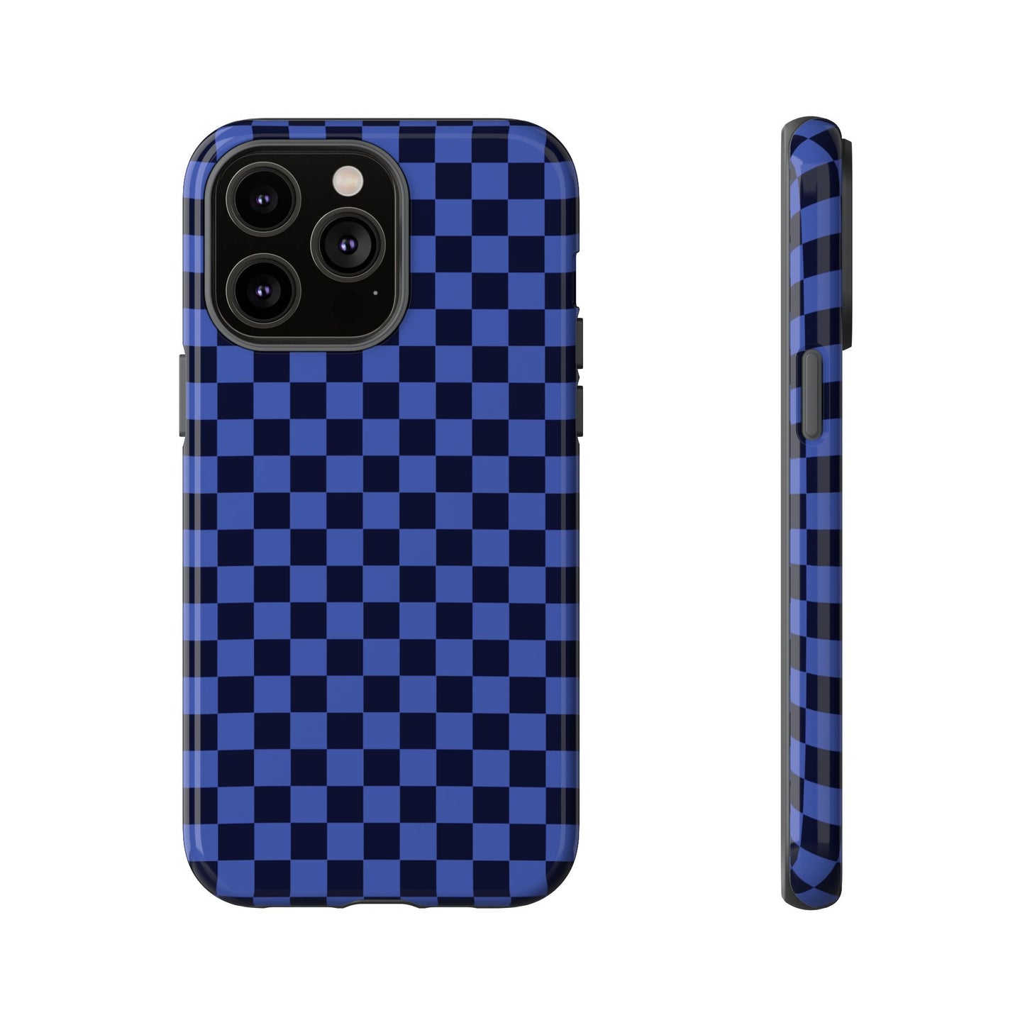 iPhone 14 Pro Max / Glossy Phone Case - ’Bold Blue Checkered Pattern’ Phone Case