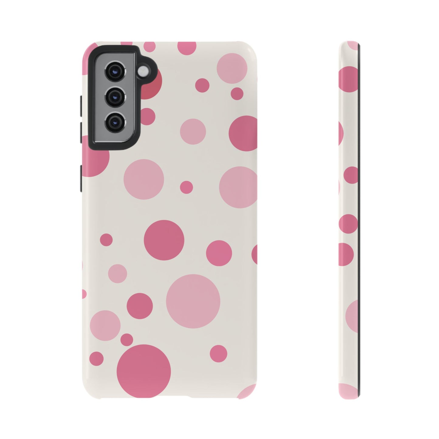 Samsung Galaxy S21 Plus / Glossy Phone Case - ’Bold White with Pink Dot Pattern’ Phone Case