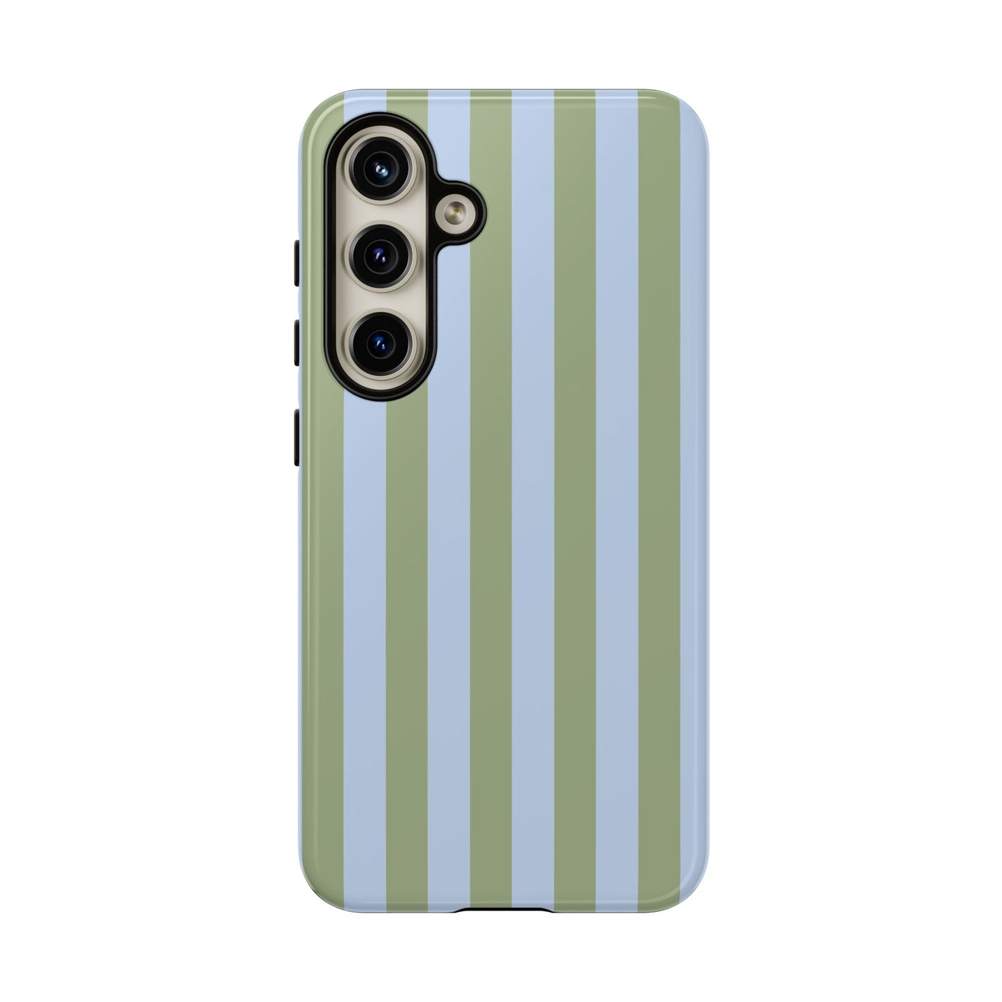 Samsung Galaxy S24 / Glossy Phone Case - Trendy Ice Blue & Green Stripe Pattern Phone Case