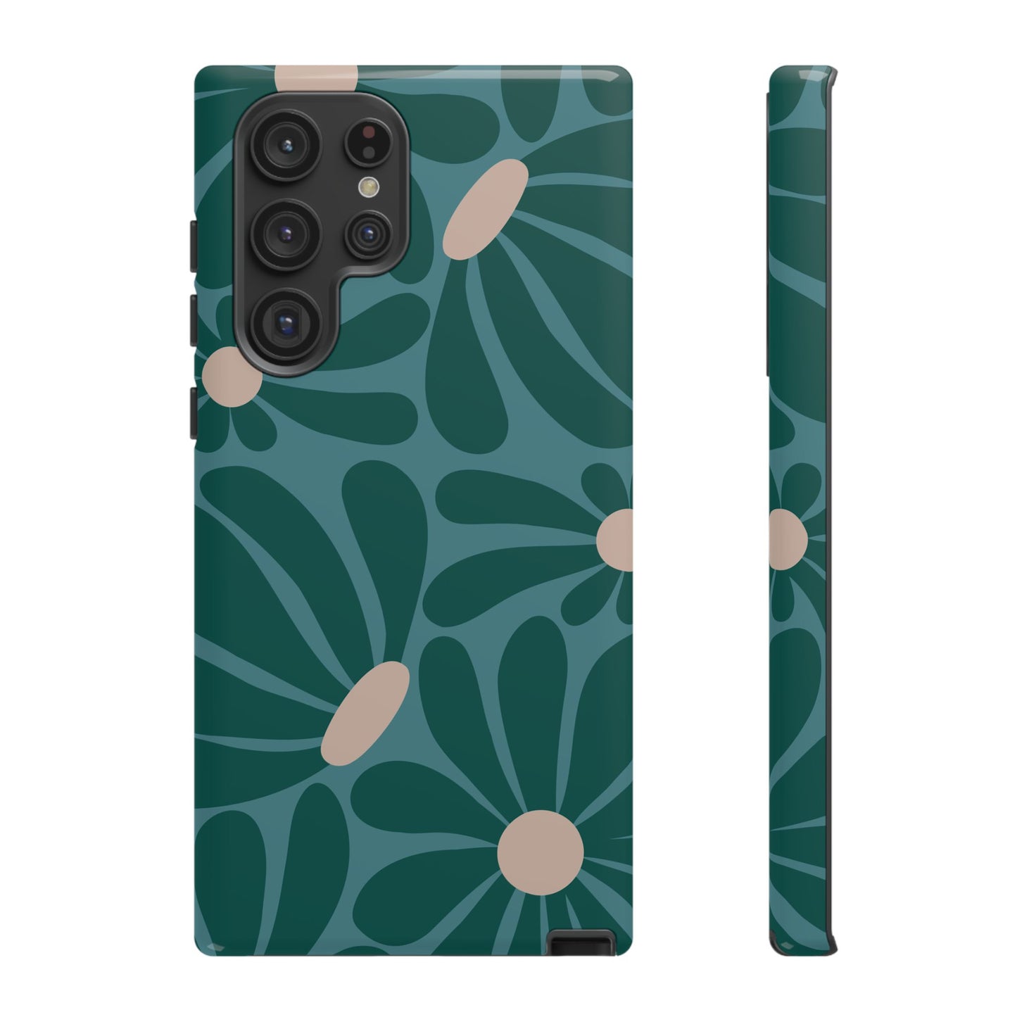 Samsung Galaxy S22 Ultra / Glossy Phone Case - ’Retro Turquoise Daisy Pattern’ Phone Case