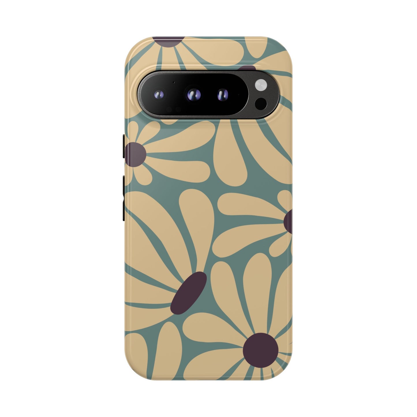 Google Pixel 9 Pro / Glossy Phone Case - ’Retro Cream & Blue Daisy Pattern’ Phone Case
