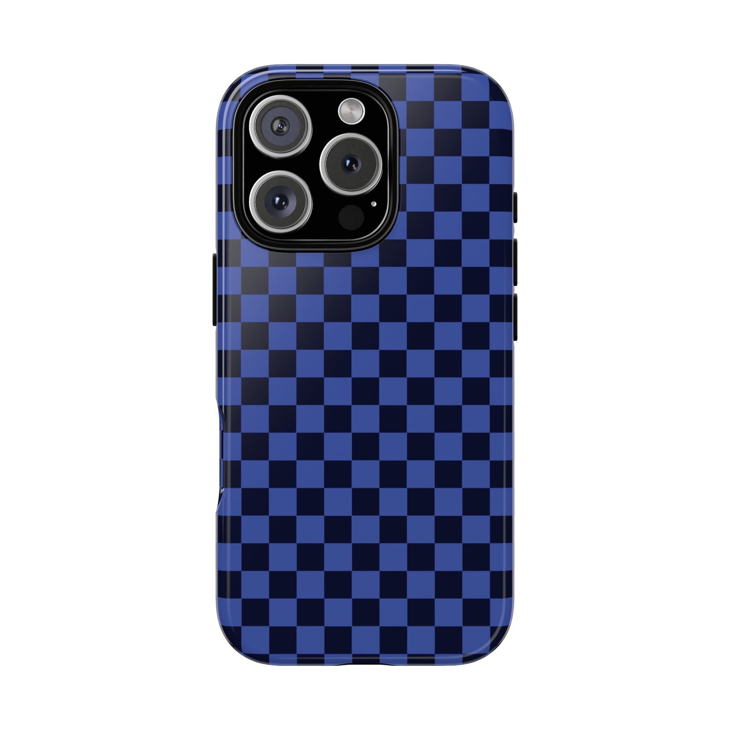 iPhone 16 Pro / Glossy Phone Case - ’Bold Blue Checkered Pattern’ Phone Case
