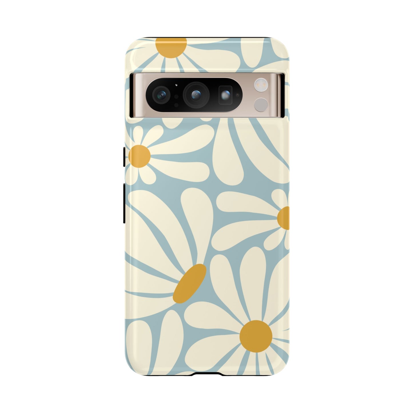Google Pixel 8 Pro / Glossy Phone Case - ’Retro Blue Daisy Pattern’ Phone Case