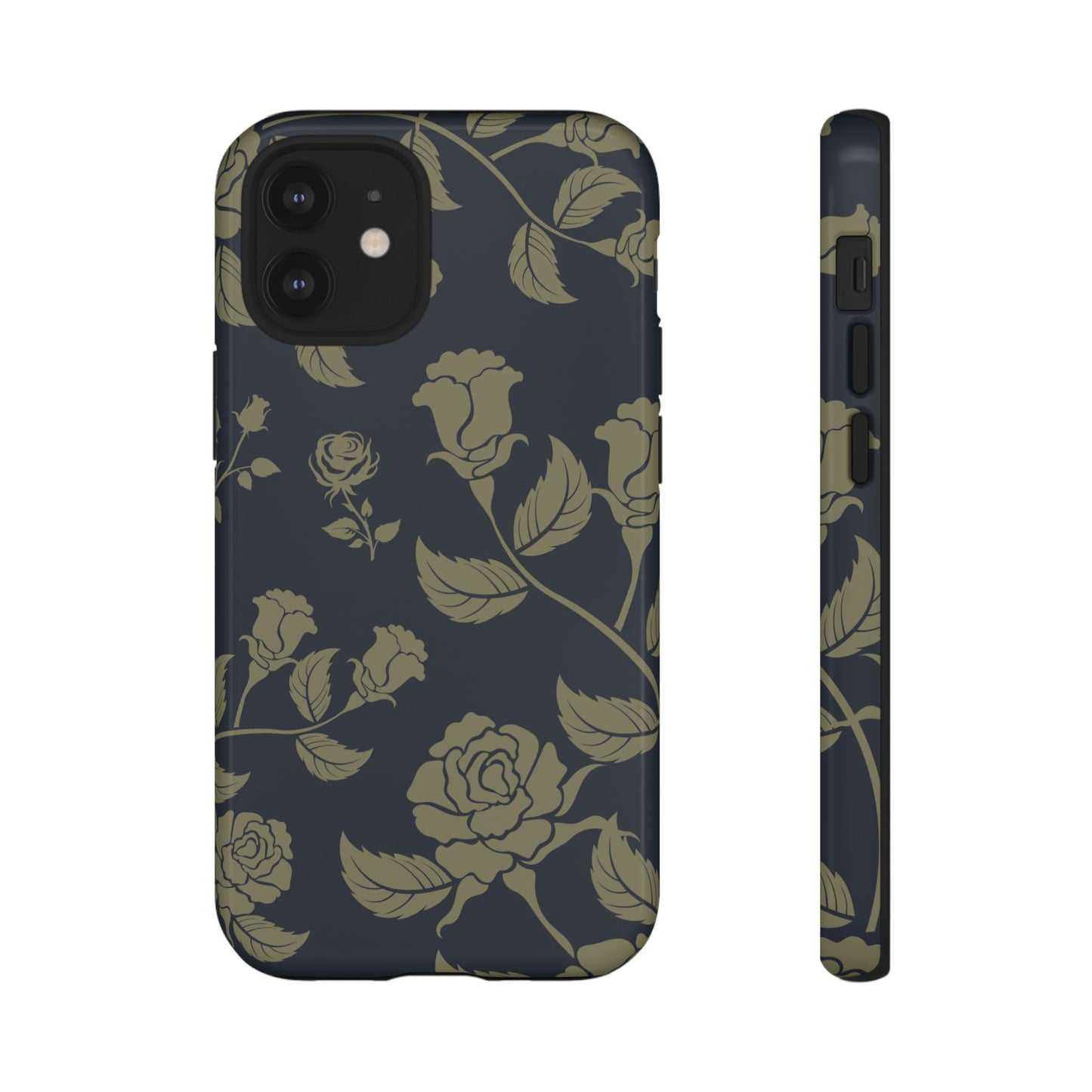 iPhone 12 Mini / Glossy Phone Case - ’Blue & Olive Rose Pattern’ Phone Case