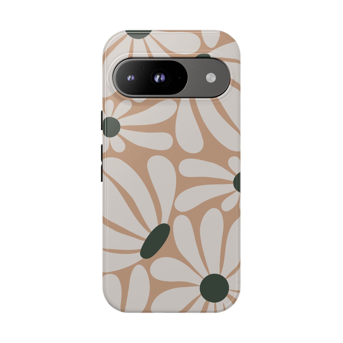 Google Pixel 9 / Glossy Phone Case - ’Retro Beige & White Daisy Pattern’ Phone Case