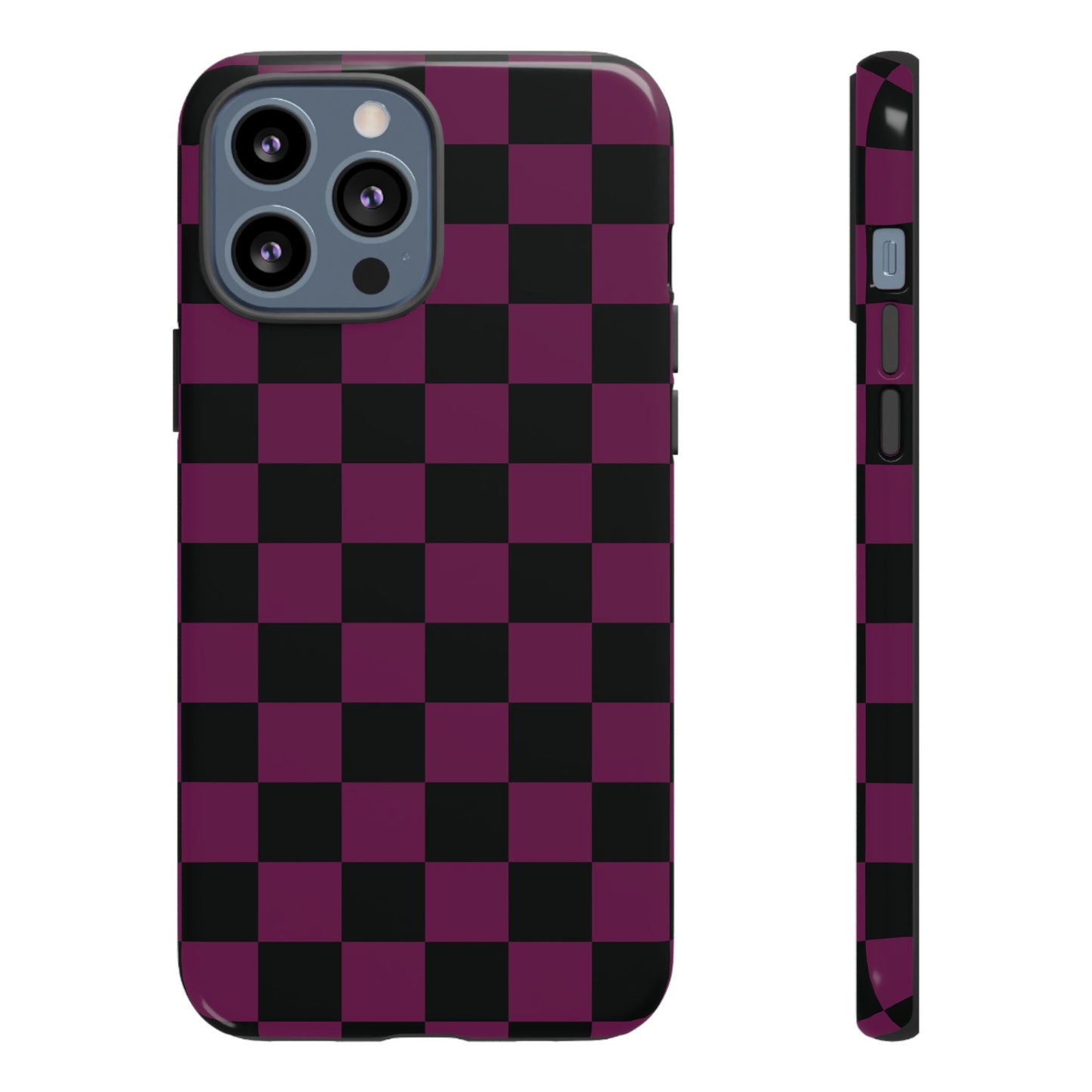 iPhone 13 Pro Max / Glossy Phone Case - Trendy Plum & Black Checked Pattern Phone Case