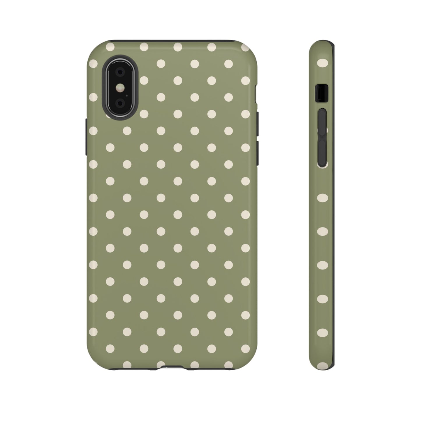 iPhone XS / Glossy Phone Case - ’Green & White Dot Pattern’ Phone Case