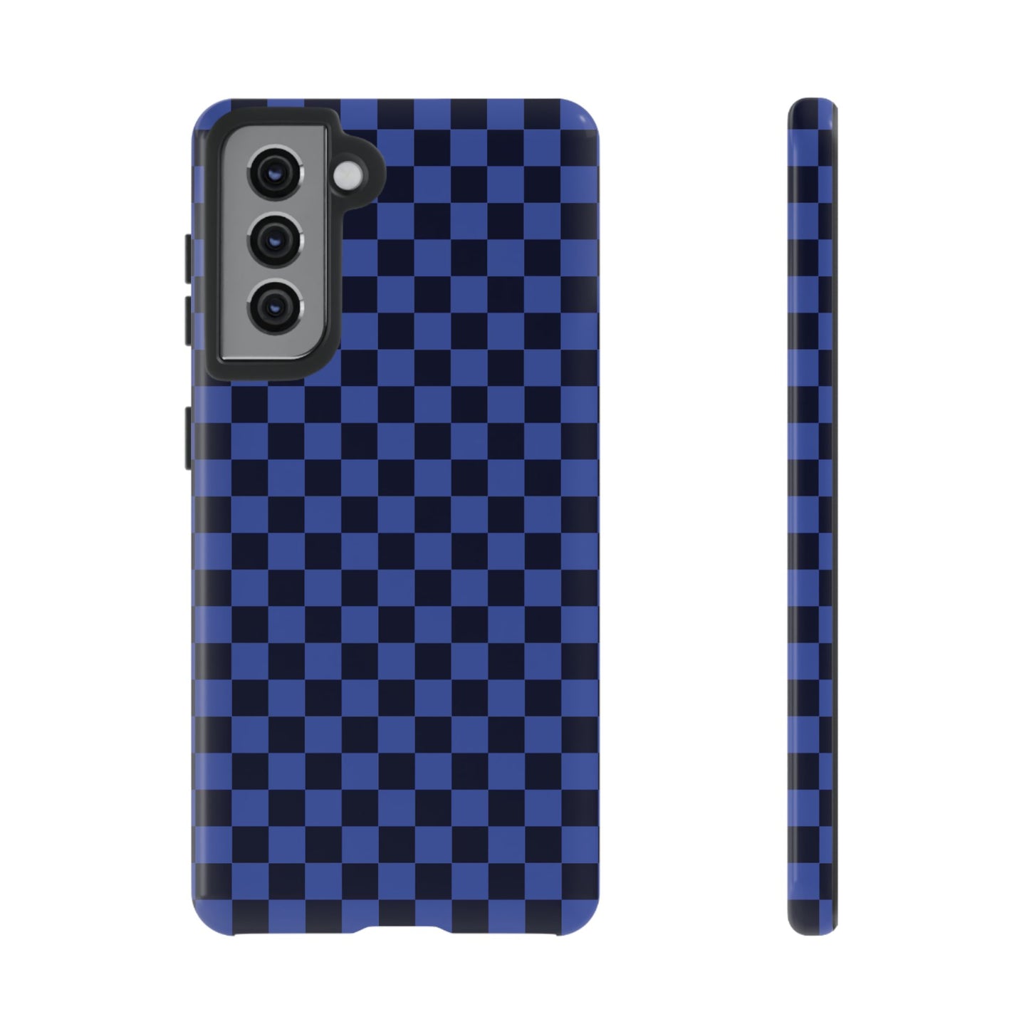 Samsung Galaxy S21 / Glossy Phone Case - ’Bold Blue Checkered Pattern’ Phone Case
