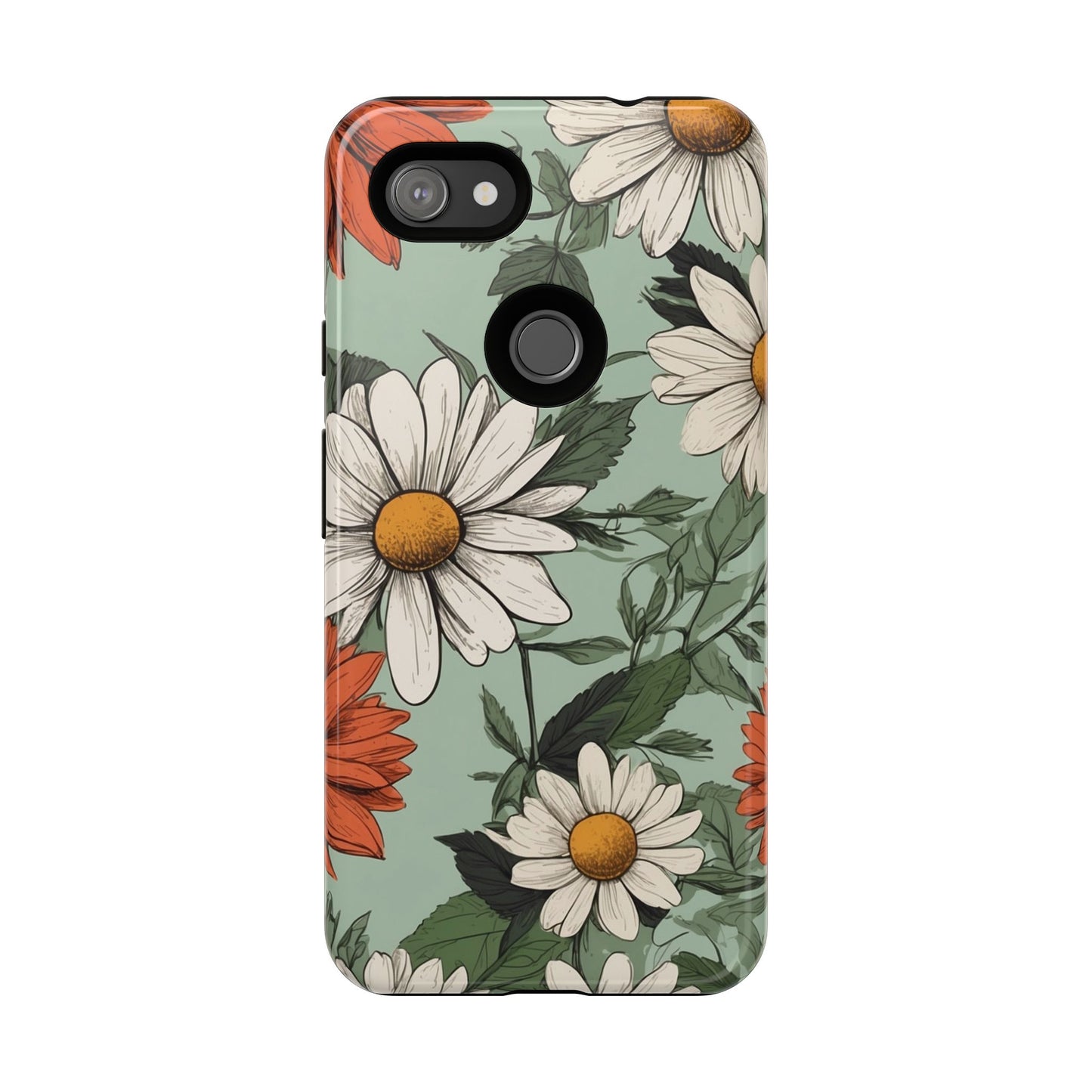 Boho Chic Daisies Floral Pattern "White & Orange" Phone Case