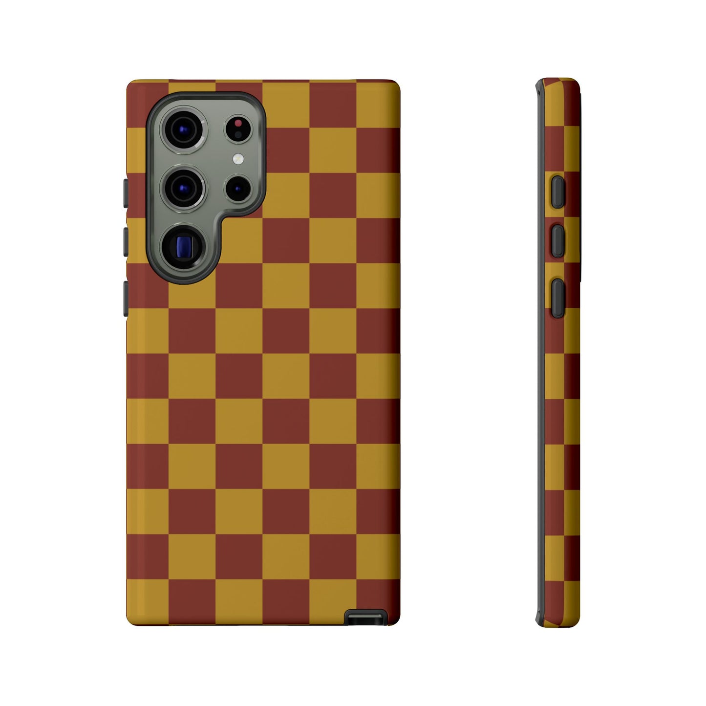 Samsung Galaxy S23 Ultra / Glossy Phone Case - Trendy Mustard & Burgandy Checked Pattern Phone Case
