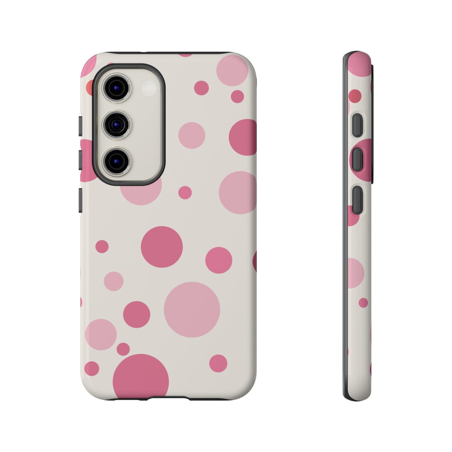 Samsung Galaxy S23 / Glossy Phone Case - ’Bold White with Pink Dot Pattern’ Phone Case