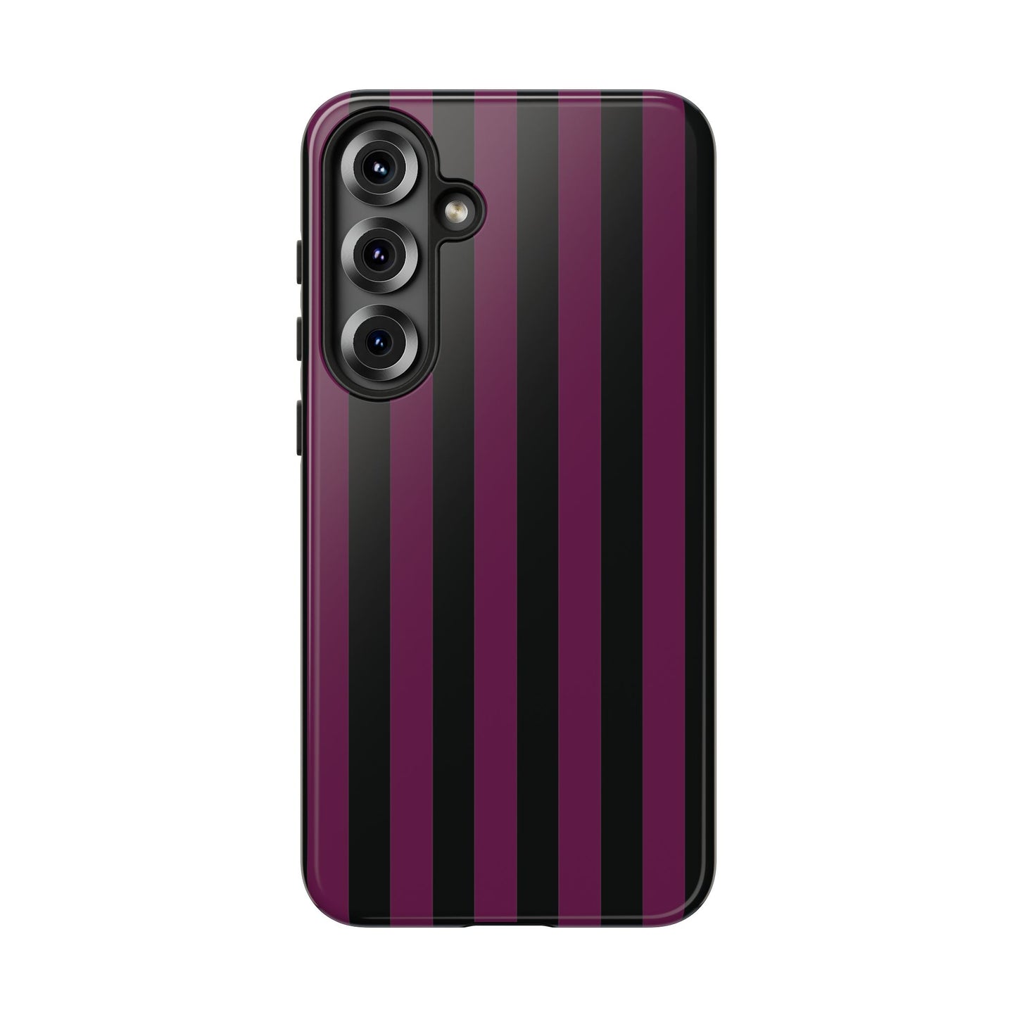 Samsung Galaxy S25 Plus / Glossy Phone Case - Trendy Plum & Black Stripe Pattern Phone Case