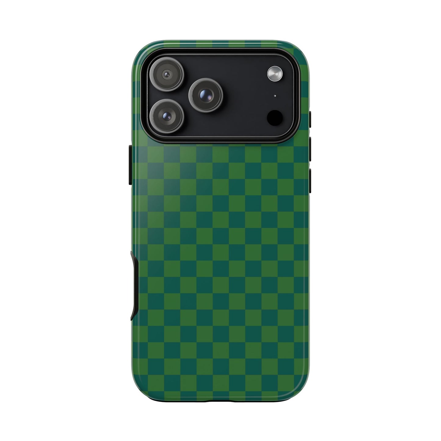 iPhone 17 Pro Max / Glossy Phone Case - ’Bold Green Checkered Pattern’ Phone Case