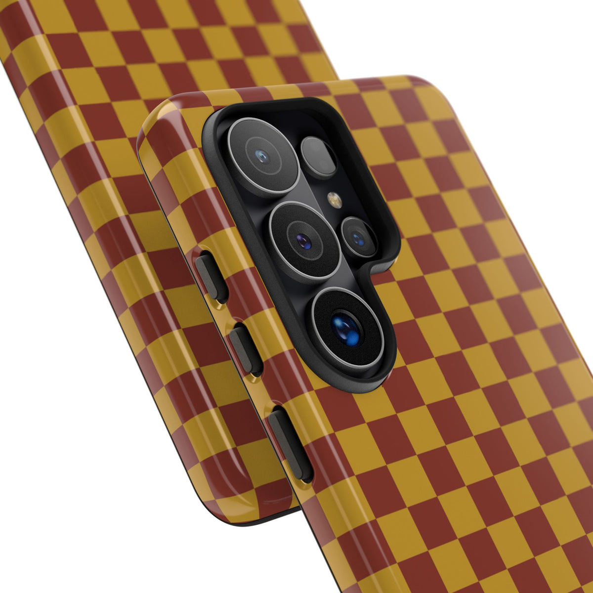 Trendy Mustard & Burgandy Small Checked Pattern Phone Case - Brown Phone Case